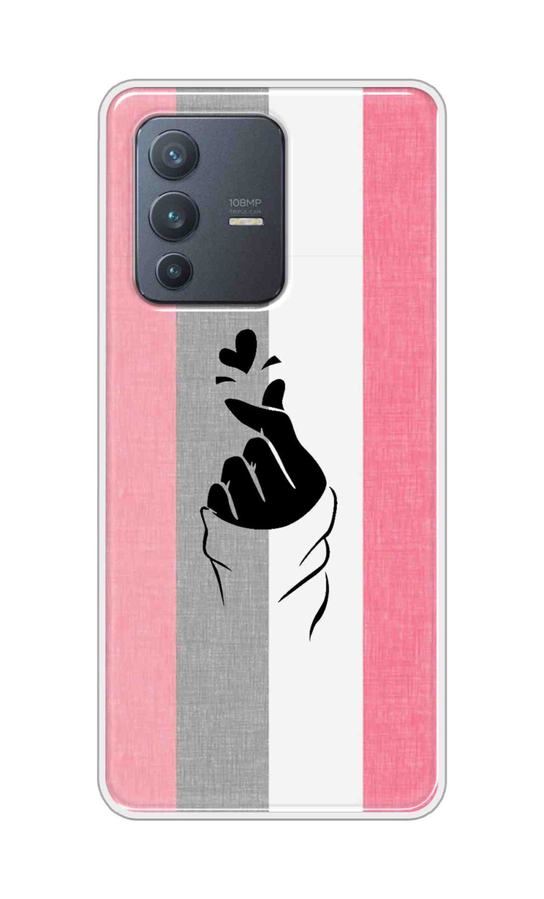 Coberta Back Cover For Vivo V23 Pro Back Cover Stylish Case - Pink and Grey Korean Heart Design D11894