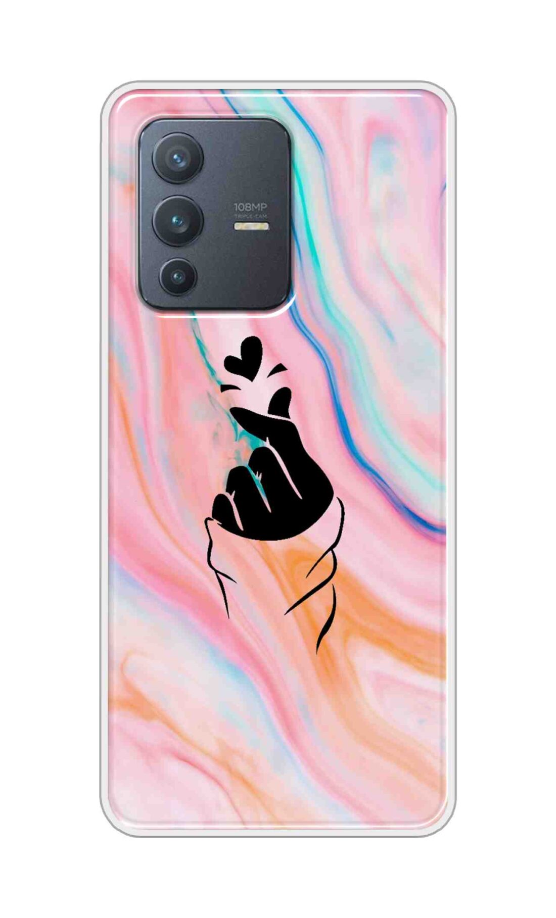 Coberta Back Cover For Vivo V23 Pro Back Cover Stylish Case - Korean Heart on Pink Multicolour Design D11896