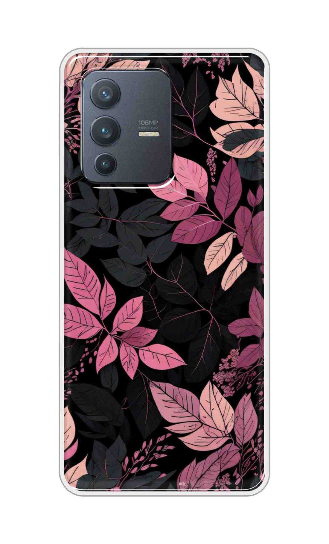 Coberta Back Cover For Vivo V23 Pro Back Cover Stylish Case - Light Pink and Black Leaves Design D16148
