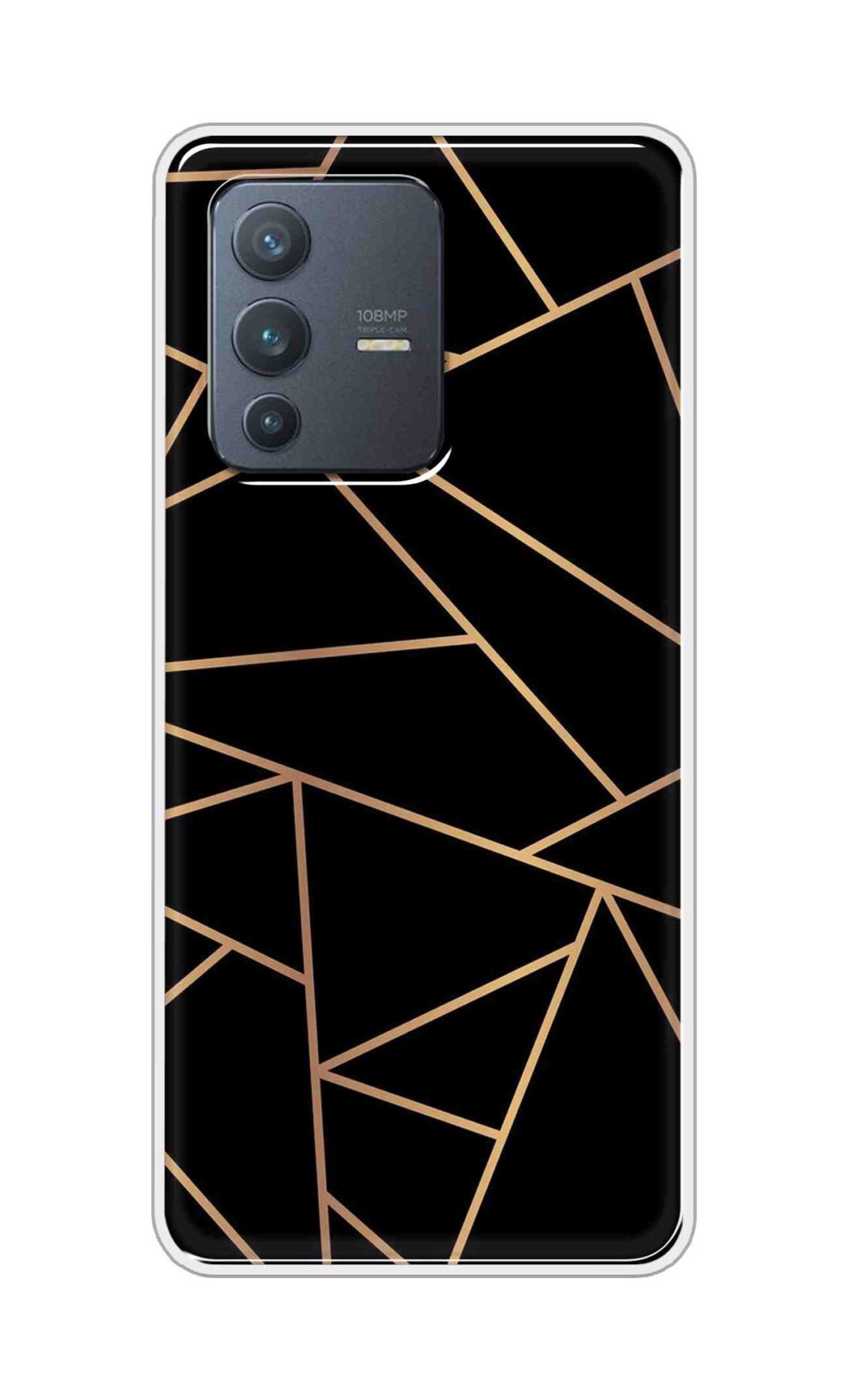 Coberta Back Cover For Vivo V23 Pro Back Cover Stylish Case - Golden Zig Zag Pattern in Black Design D16519