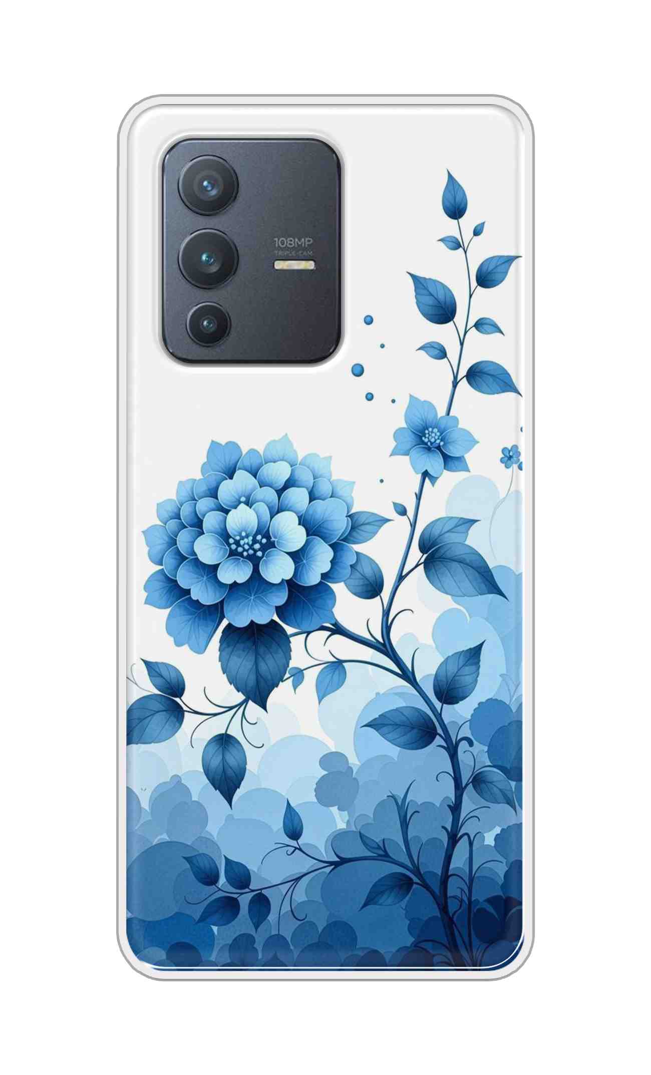 Coberta Back Cover For Vivo V23 Pro Back Cover Stylish Case - Blue Flowers in White Design D16644