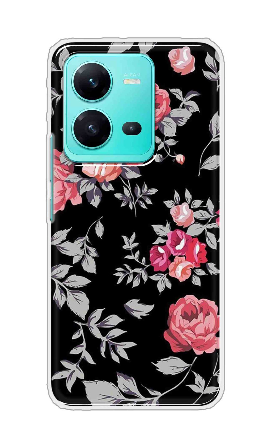 Coberta Back Cover For Vivo V25 5G Back Cover Stylish Case - Pink Flowers and Grey Leaves Design D11556