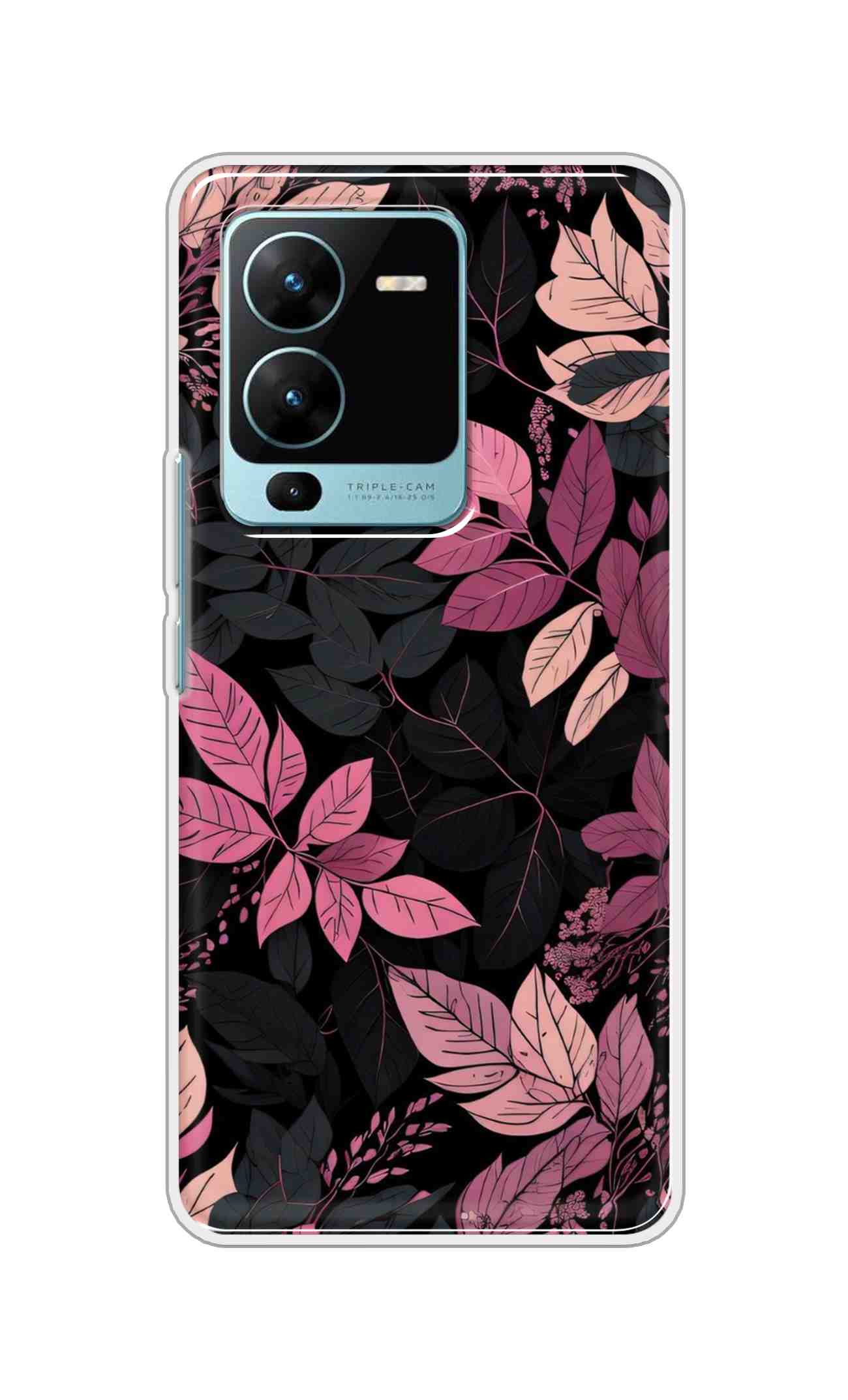 Coberta Back Cover For Vivo V25 Pro 5G Back Cover Stylish Case - Light Pink and Black Leaves Design D16148