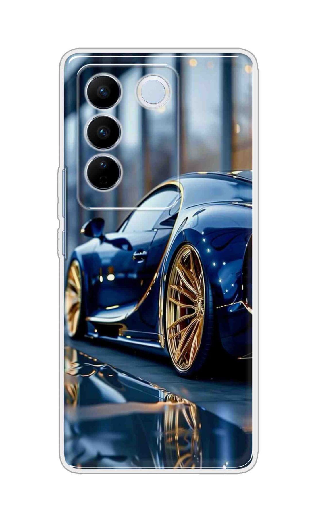 Coberta Back Cover For Vivo V27 5G Back Cover Stylish Case - Black Car with Golden Tier Design D16477