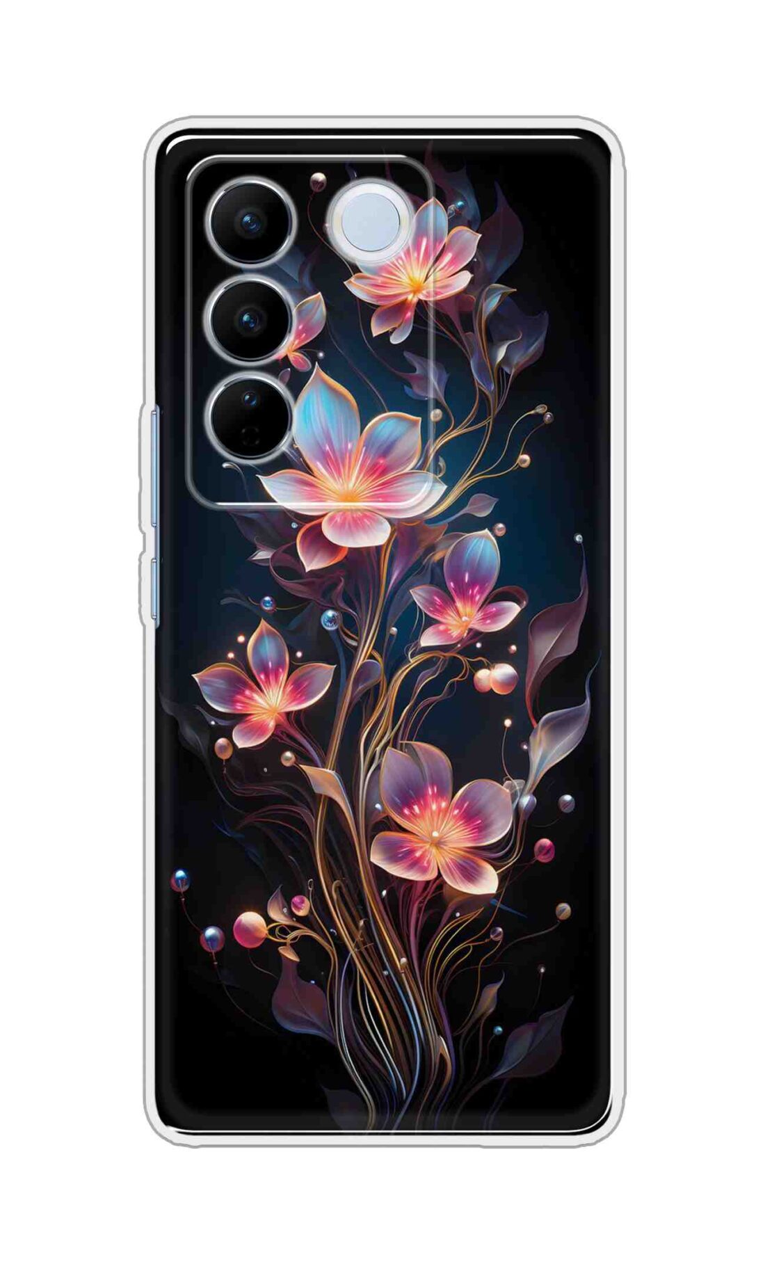 Coberta Back Cover For Vivo V27 5G Back Cover Stylish Case - Asthetic Flowers in Black Design Design D16523