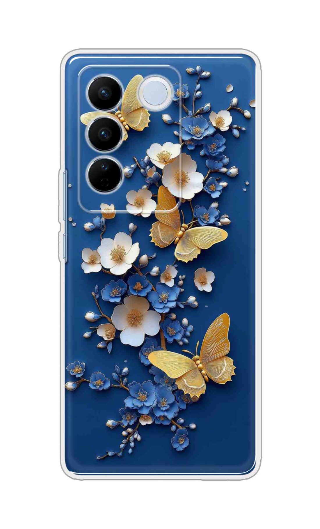 Coberta Back Cover For Vivo V27 5G Back Cover Stylish Case - Butterflyes and Flowers in Blue Design D16580