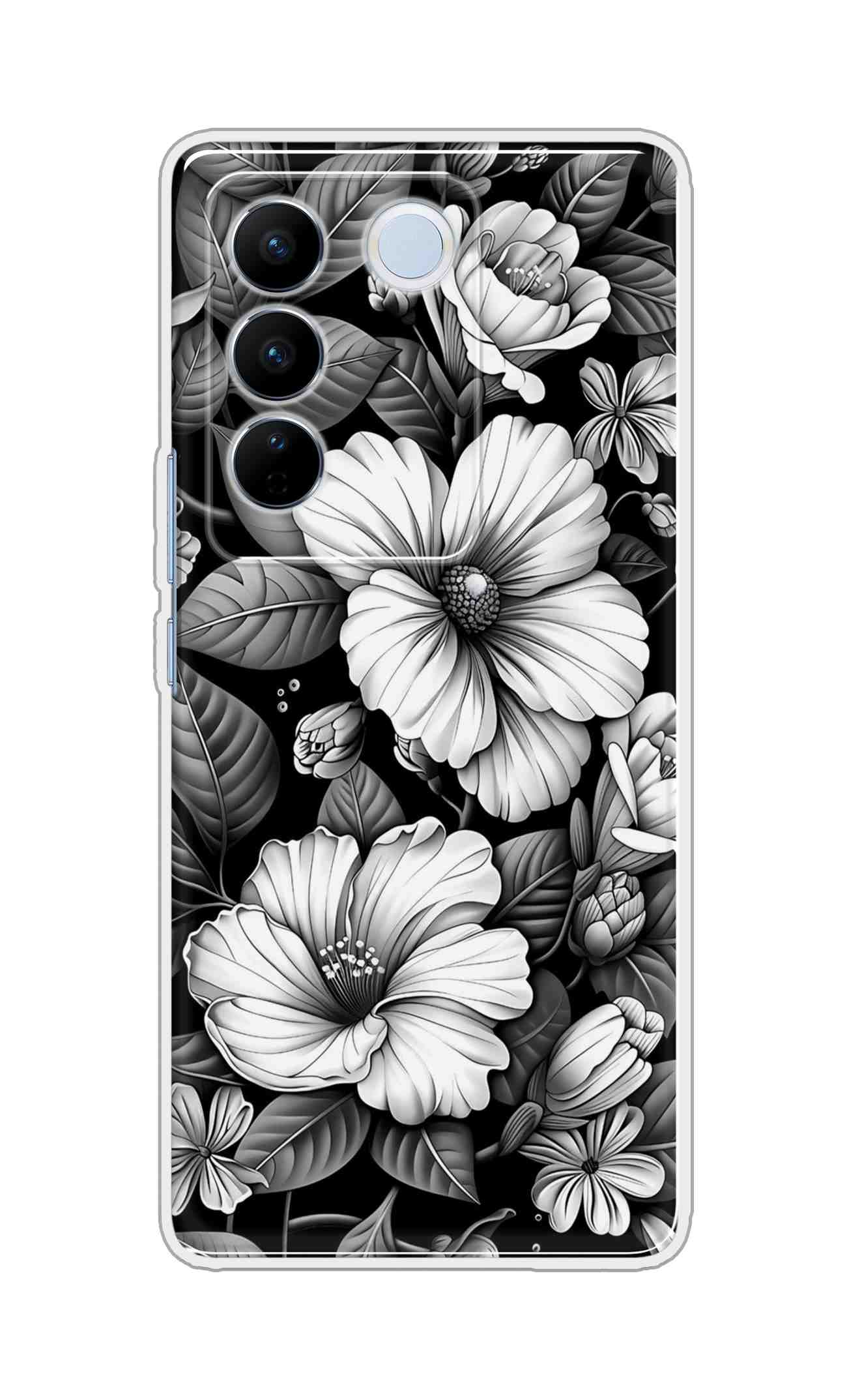 Coberta Back Cover For Vivo V27 5G Back Cover Stylish Case - Black and White Flowers Design D16591