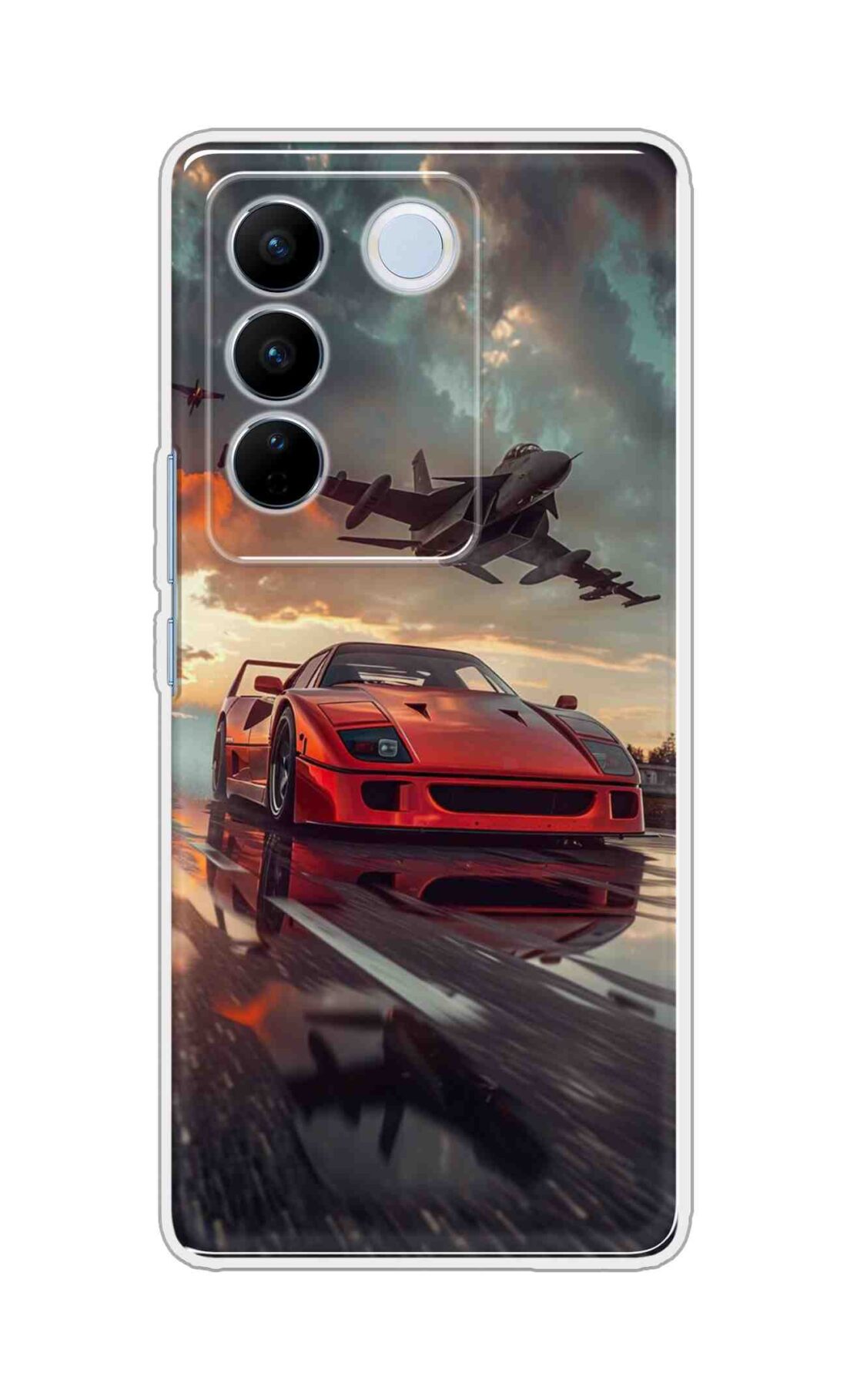 Coberta Back Cover For Vivo V27 5G Back Cover Stylish Case - Raceing Red Car with Aeroplane Design D16594