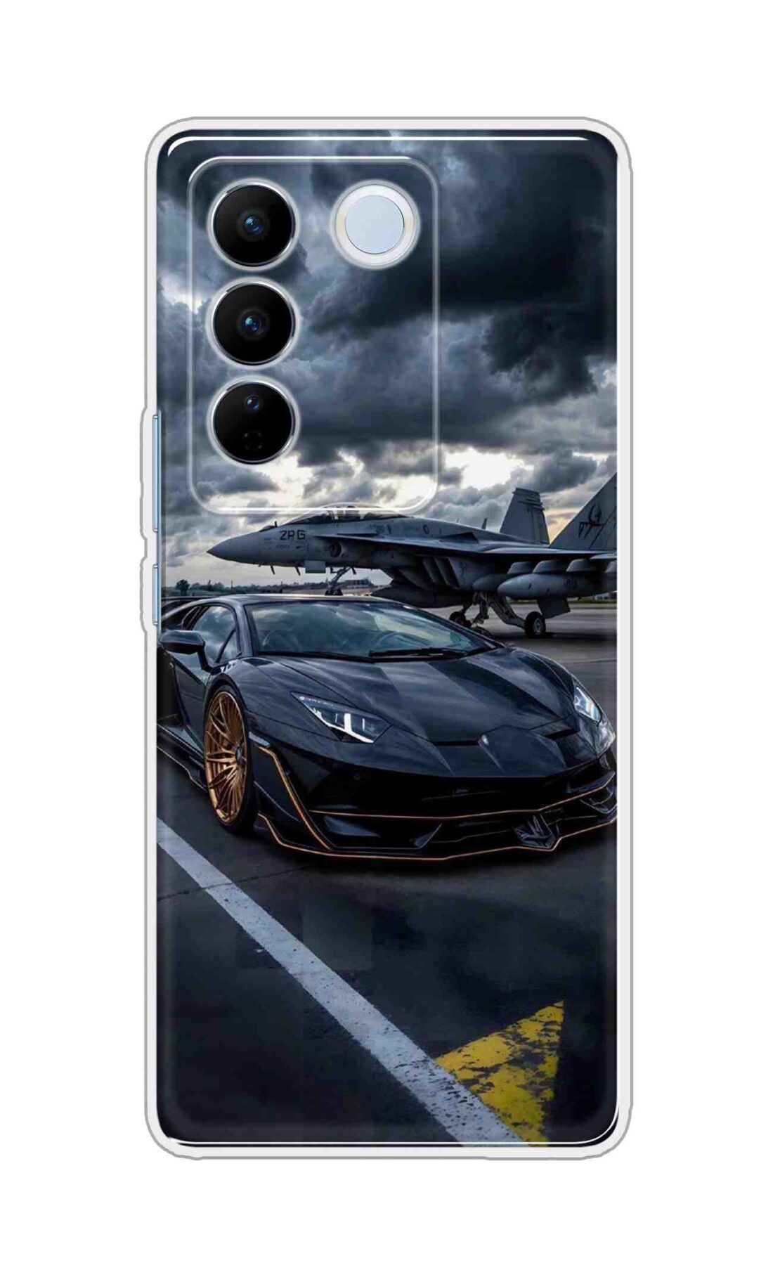 Coberta Back Cover For Vivo V27 5G Back Cover Stylish Case - Black Car with Aeroplane Design D16616
