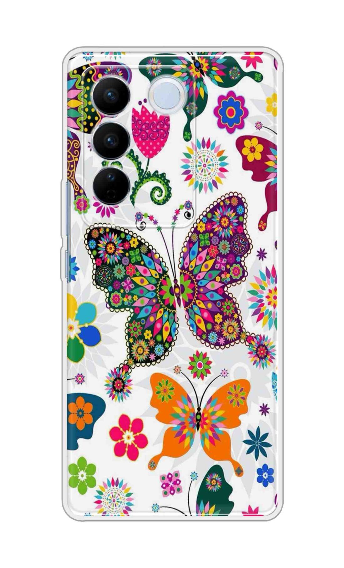 Coberta Back Cover For Vivo V27 Pro 5G Back Cover Stylish Case - Colourful Butterflyes Design D11038