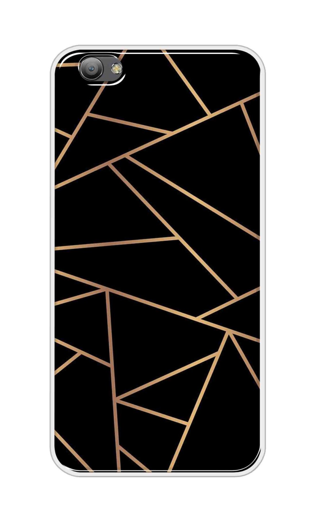 Coberta Back Cover For Vivo V5 Back Cover Stylish Case - Golden Zig Zag Pattern in Black Design D16519