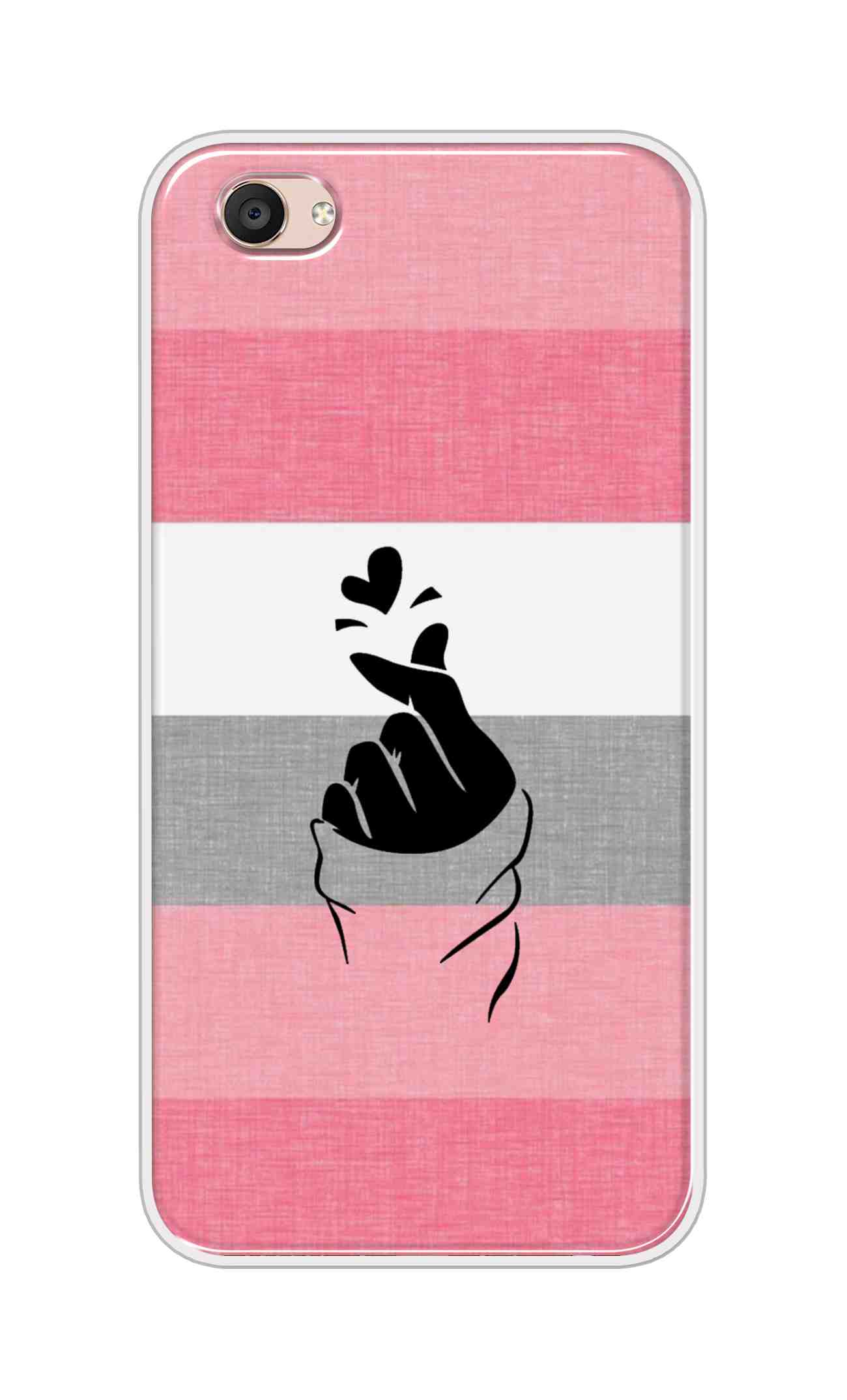 Coberta Back Cover For Vivo V5 Plus Back Cover Stylish Case - Straight Pink and Grey Korean Heart Design D14911