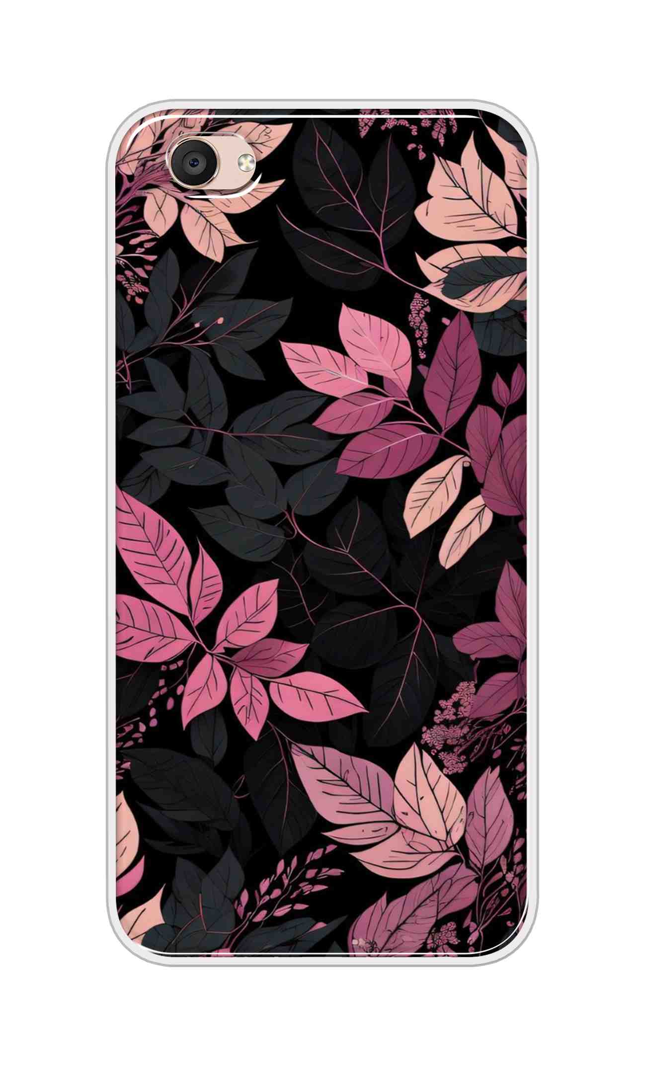 Coberta Back Cover For Vivo V5 Plus Back Cover Stylish Case - Light Pink and Black Leaves Design D16148