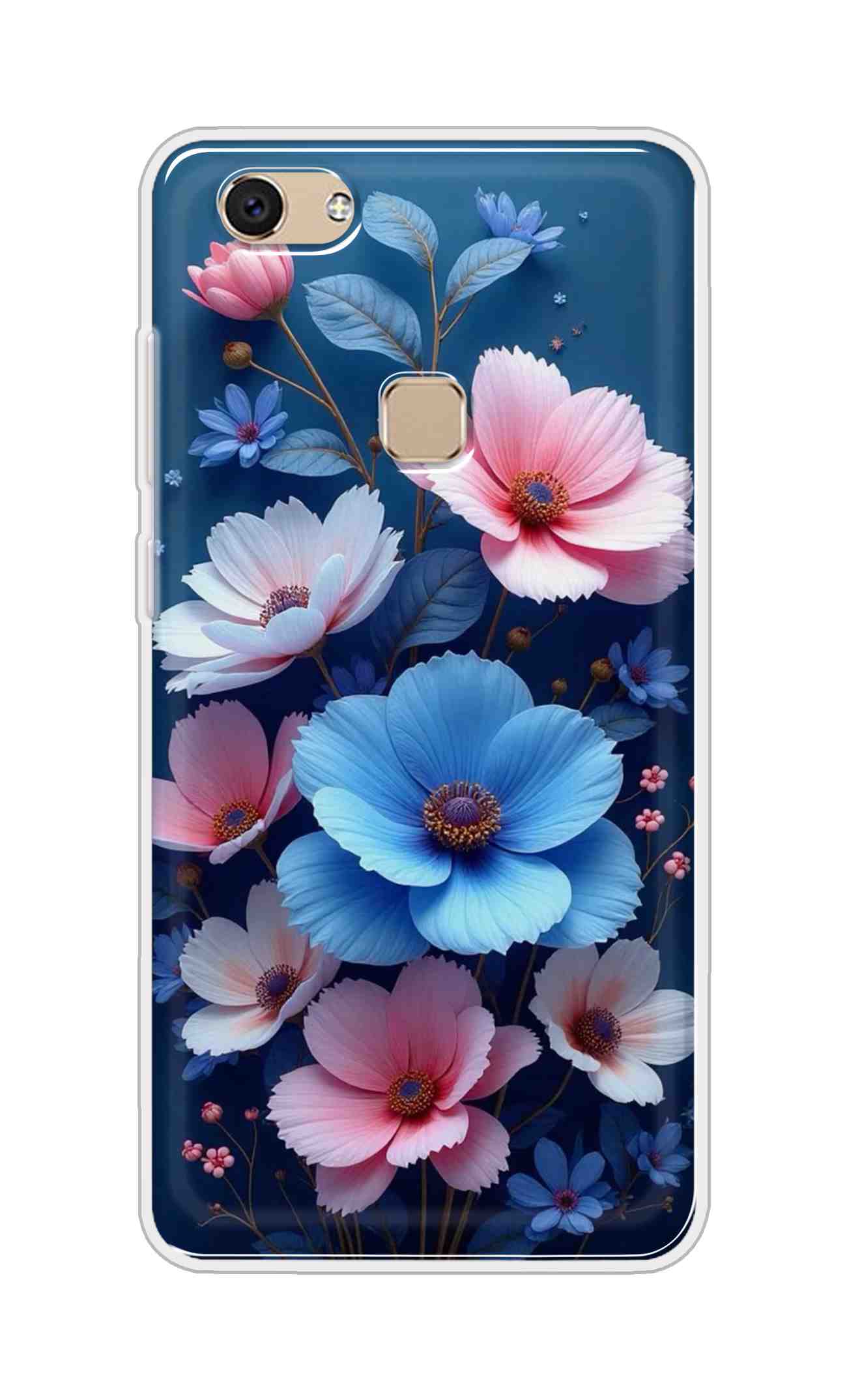 Coberta Back Cover For Vivo V7 Back Cover Stylish Case - Blue and Pink Flowers Design D16512