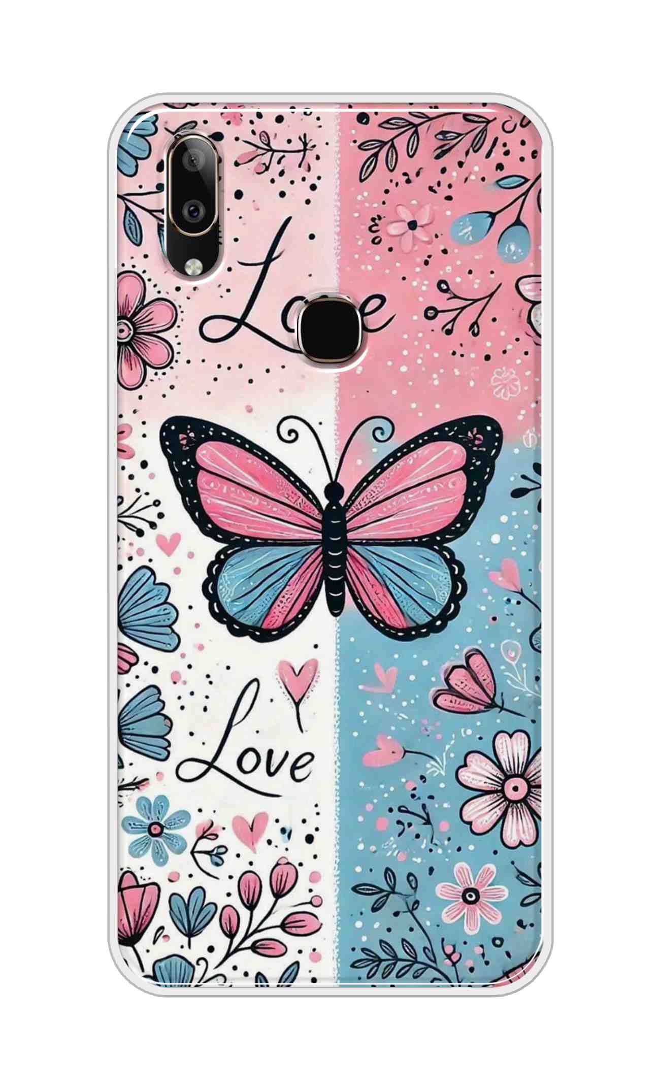 Coberta Back Cover For Vivo V9 Back Cover Stylish Case - Butterfly and Love Text Design D16526