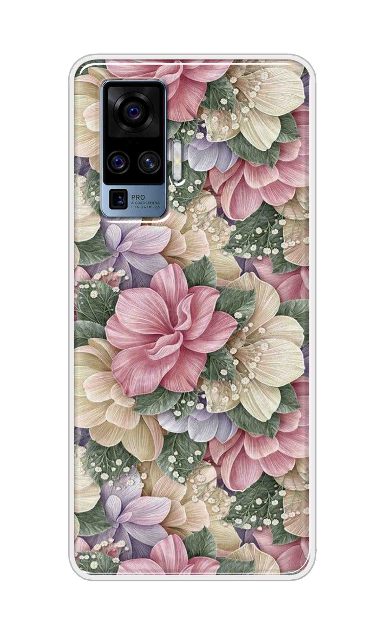 Coberta Back Cover For Vivo X50 Pro Back Cover Stylish Case - Green Leaves and Pink Flowers Design D16250