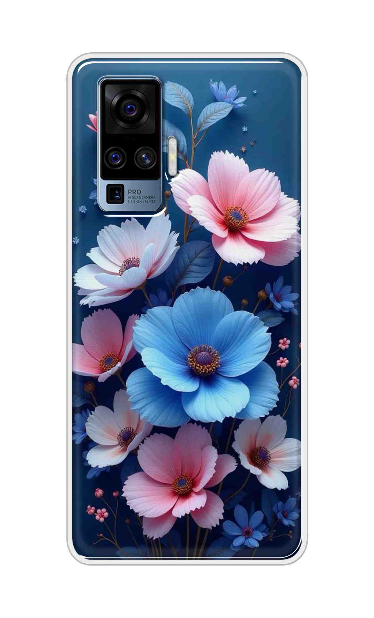 Coberta Back Cover For Vivo X50 Pro Back Cover Stylish Case - Blue and Pink Flowers Design D16512
