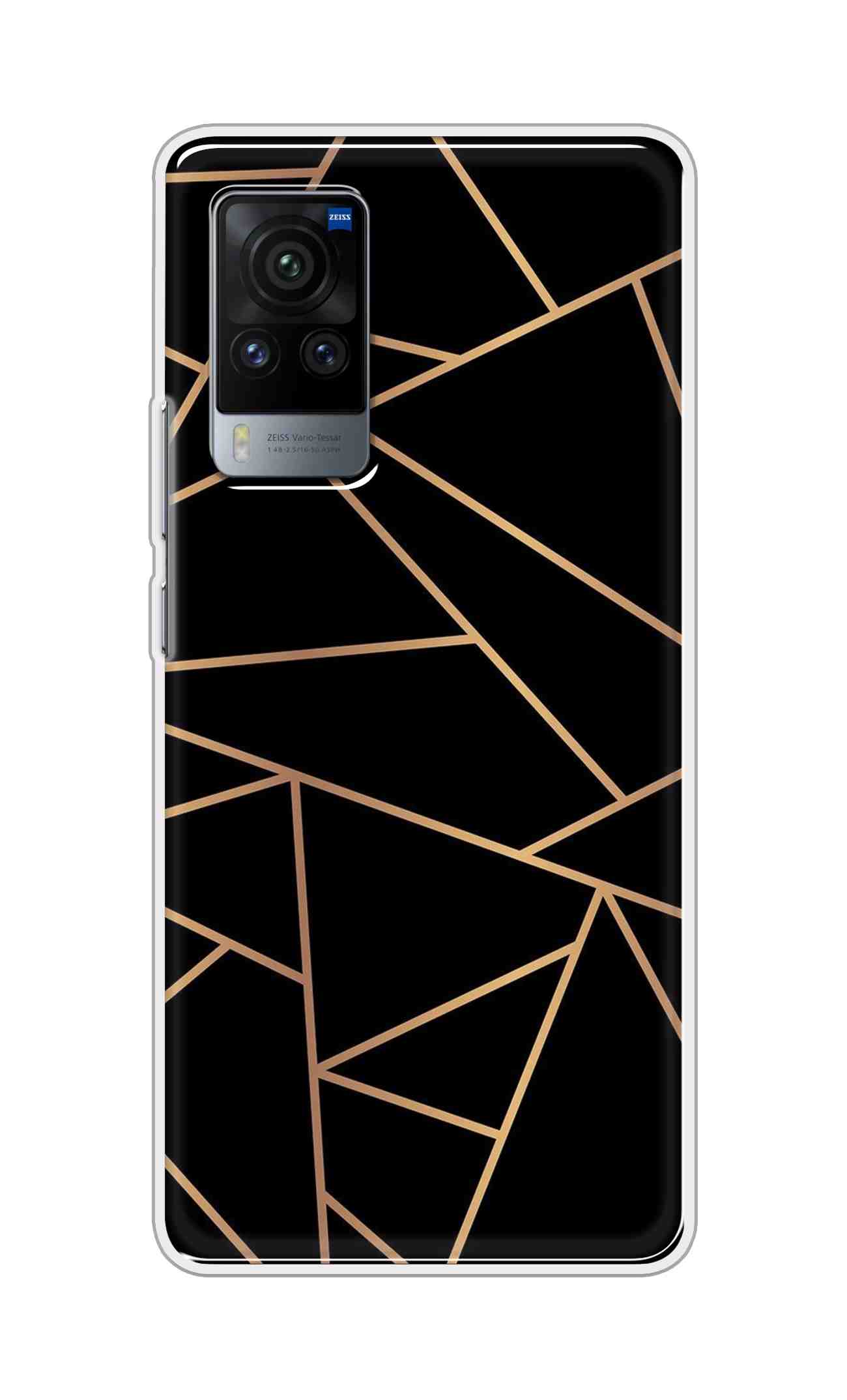 Coberta Back Cover For Vivo X60 Pro Back Cover Stylish Case - Golden Zig Zag Pattern in Black Design D16519