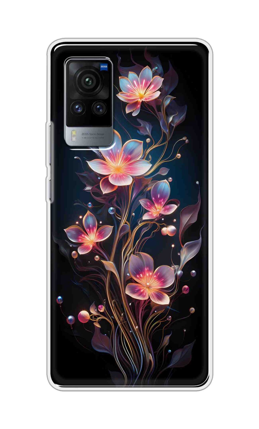 Coberta Back Cover For Vivo X60 Pro Back Cover Stylish Case - Asthetic Flowers in Black Design Design D16523