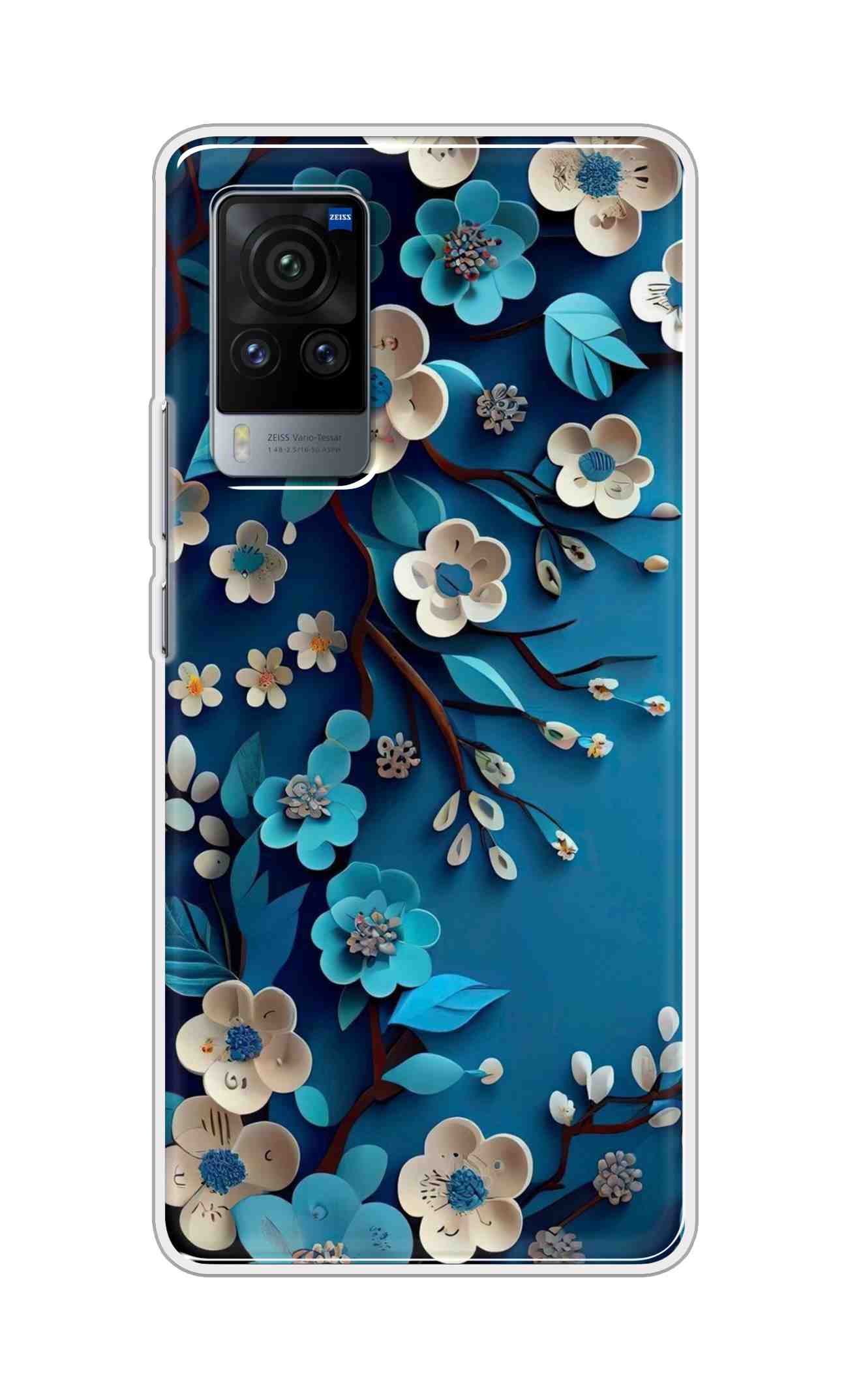 Coberta Back Cover For Vivo X60 Pro Back Cover Stylish Case - Blue and White Flowers Design D16551