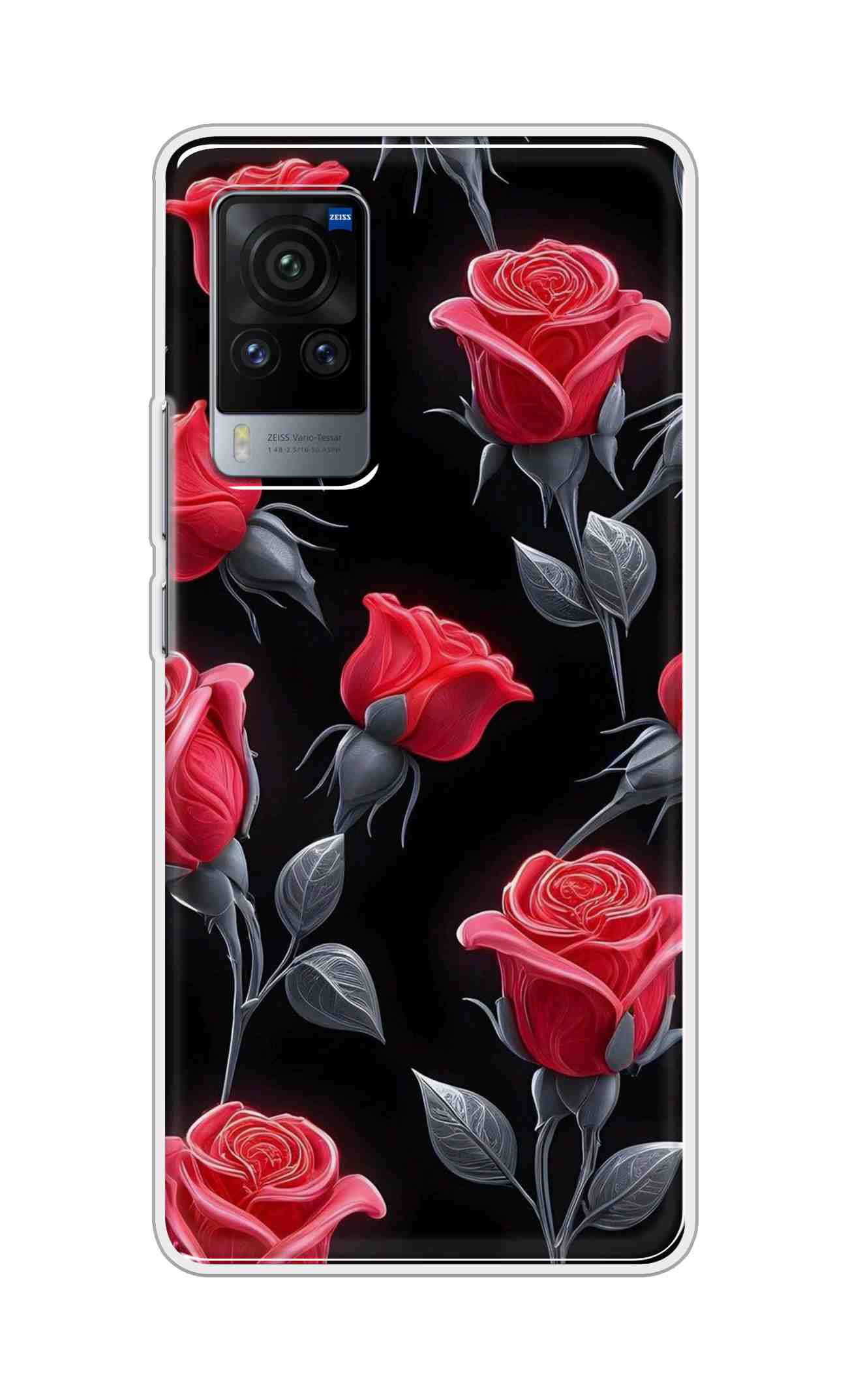 Coberta Back Cover For Vivo X60 Pro Back Cover Stylish Case - Red Rose Flowers in Black Design D16570