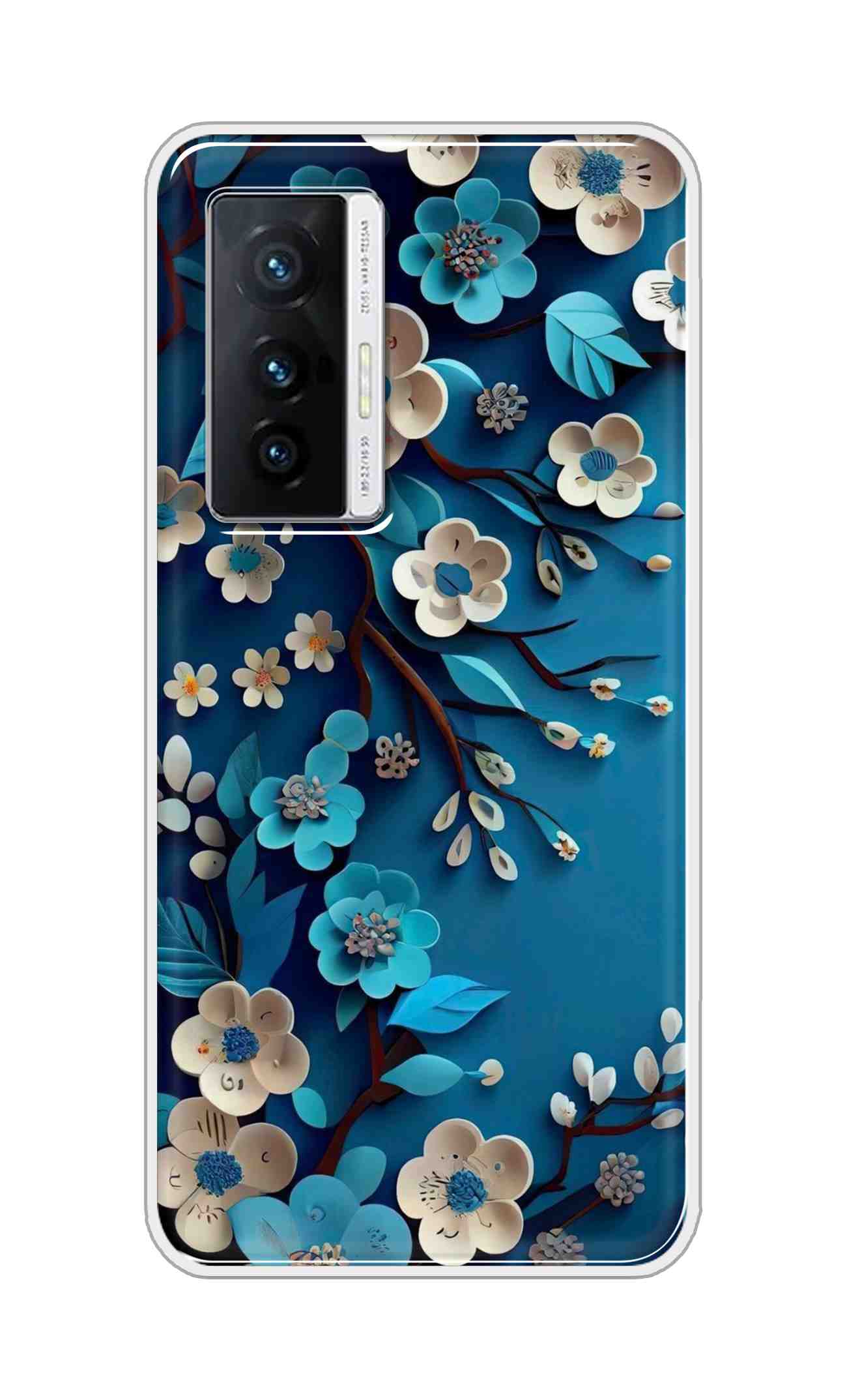 Coberta Back Cover For Vivo X70 Back Cover Stylish Case - Blue and White Flowers Design D16551