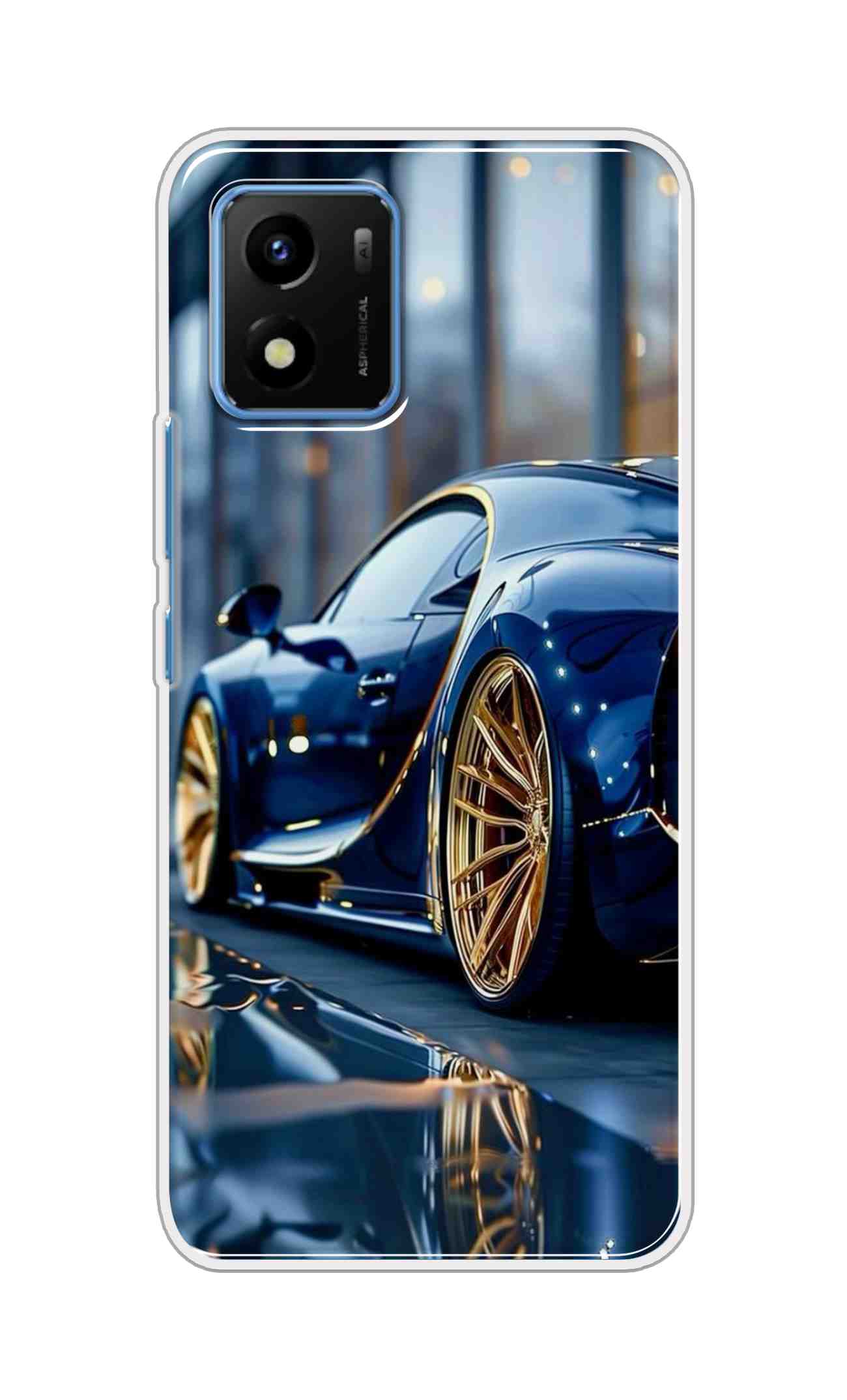 Coberta Back Cover For Vivo Y01 Back Cover Stylish Case - Black Car with Golden Tier Design D16477