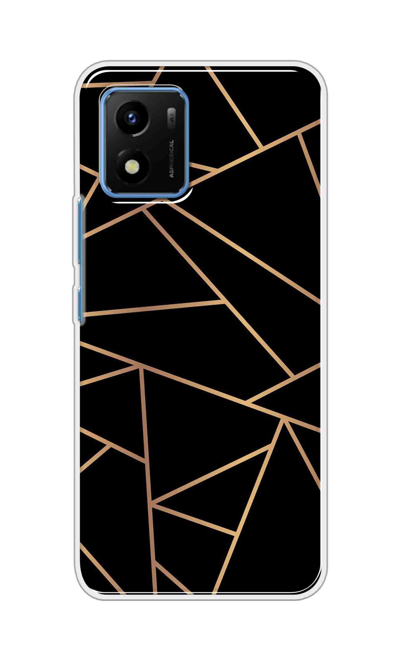 Coberta Back Cover For Vivo Y01 Back Cover Stylish Case - Golden Zig Zag Pattern in Black Design D16519