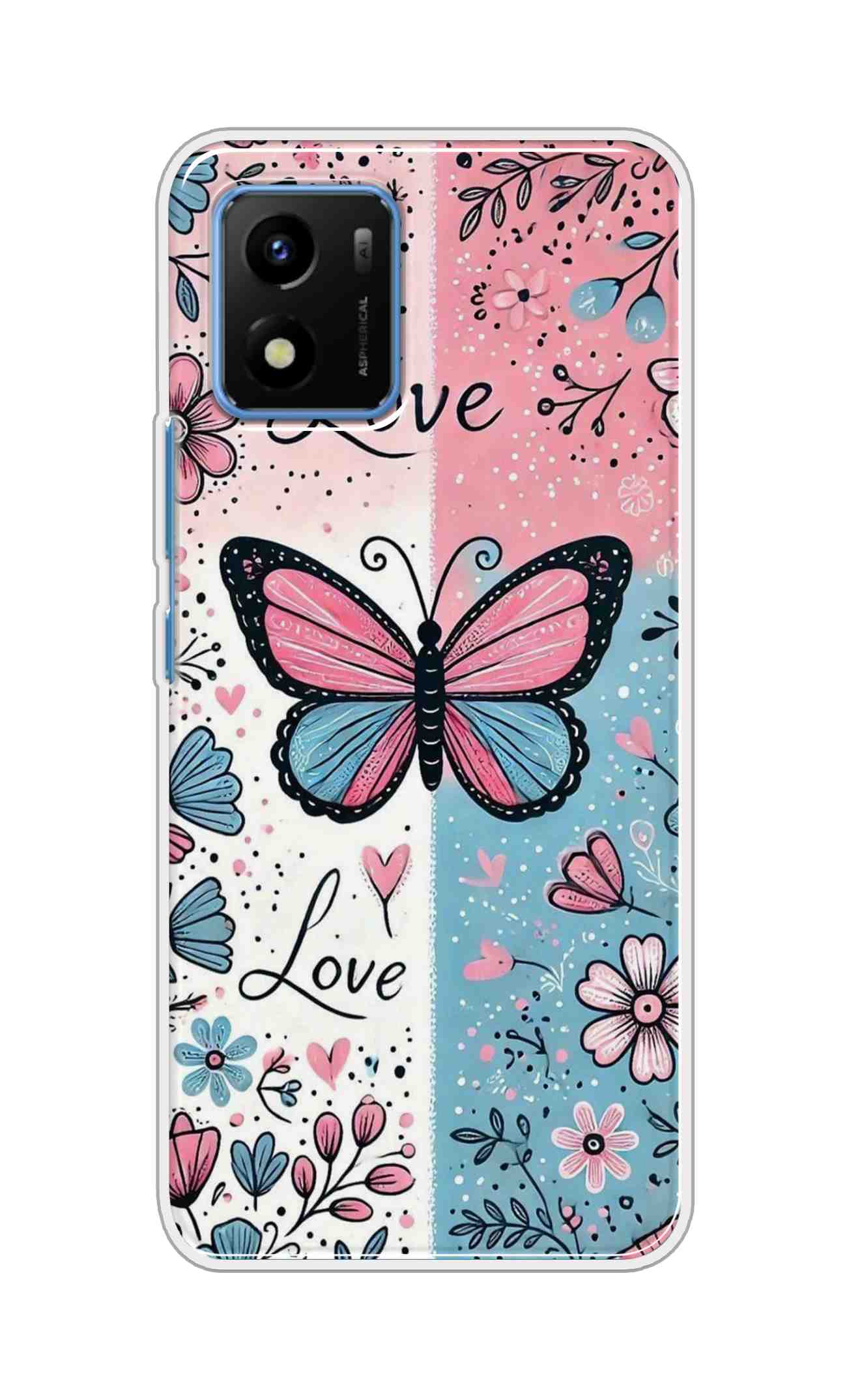 Coberta Back Cover For Vivo Y01 Back Cover Stylish Case - Butterfly and Love Text Design D16526