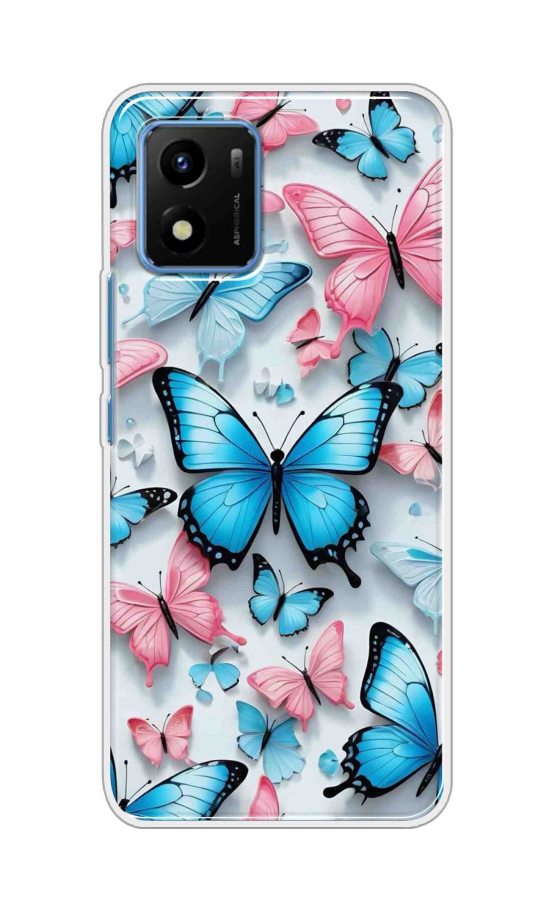 Coberta Back Cover For Vivo Y01 Back Cover Stylish Case - Blue and Pink Butterflyes Design D16568