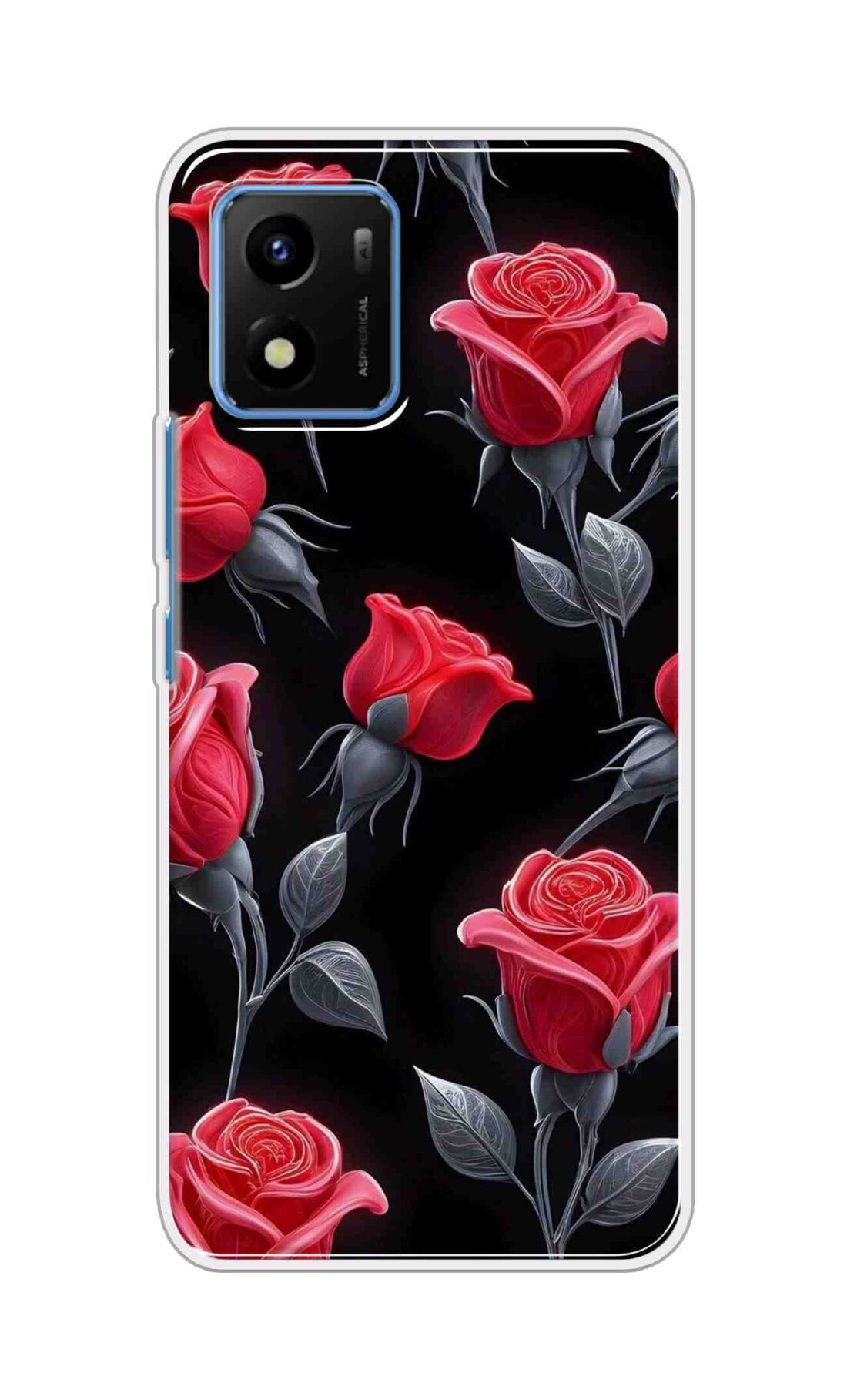 Coberta Back Cover For Vivo Y01 Back Cover Stylish Case - Red Rose Flowers in Black Design D16570