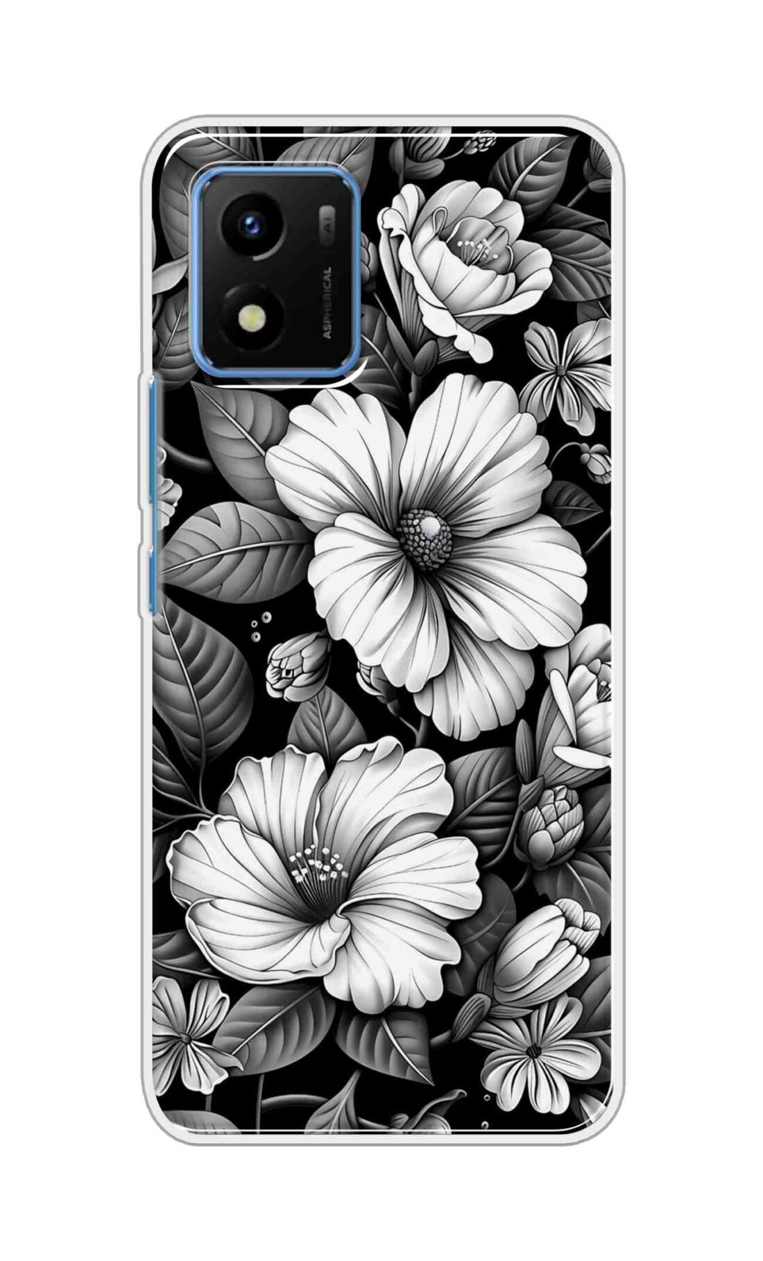 Coberta Back Cover For Vivo Y01 Back Cover Stylish Case - Black and White Flowers Design D16591