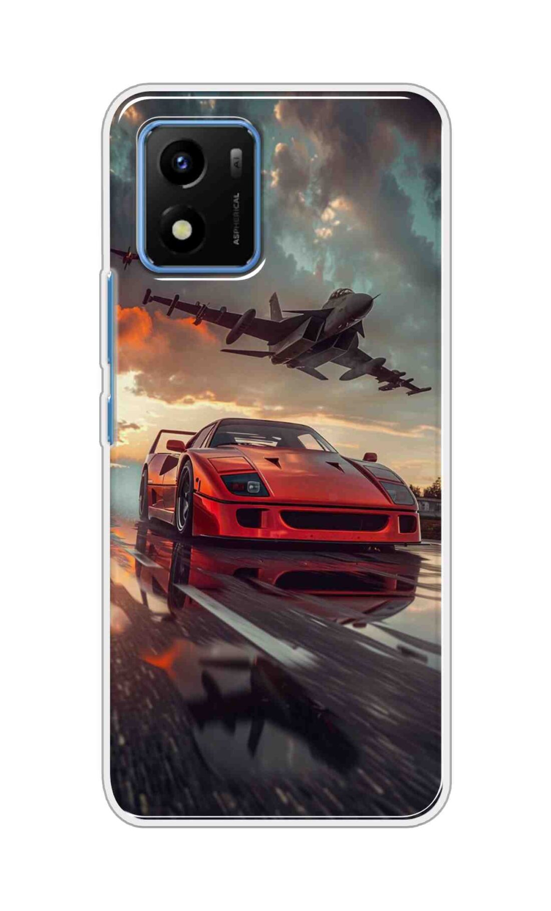 Coberta Back Cover For Vivo Y01 Back Cover Stylish Case - Raceing Red Car with Aeroplane Design D16594