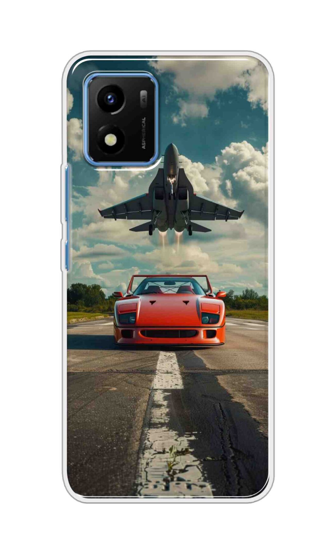 Coberta Back Cover For Vivo Y01 Back Cover Stylish Case - Red Car with Aeroplane Design D16596
