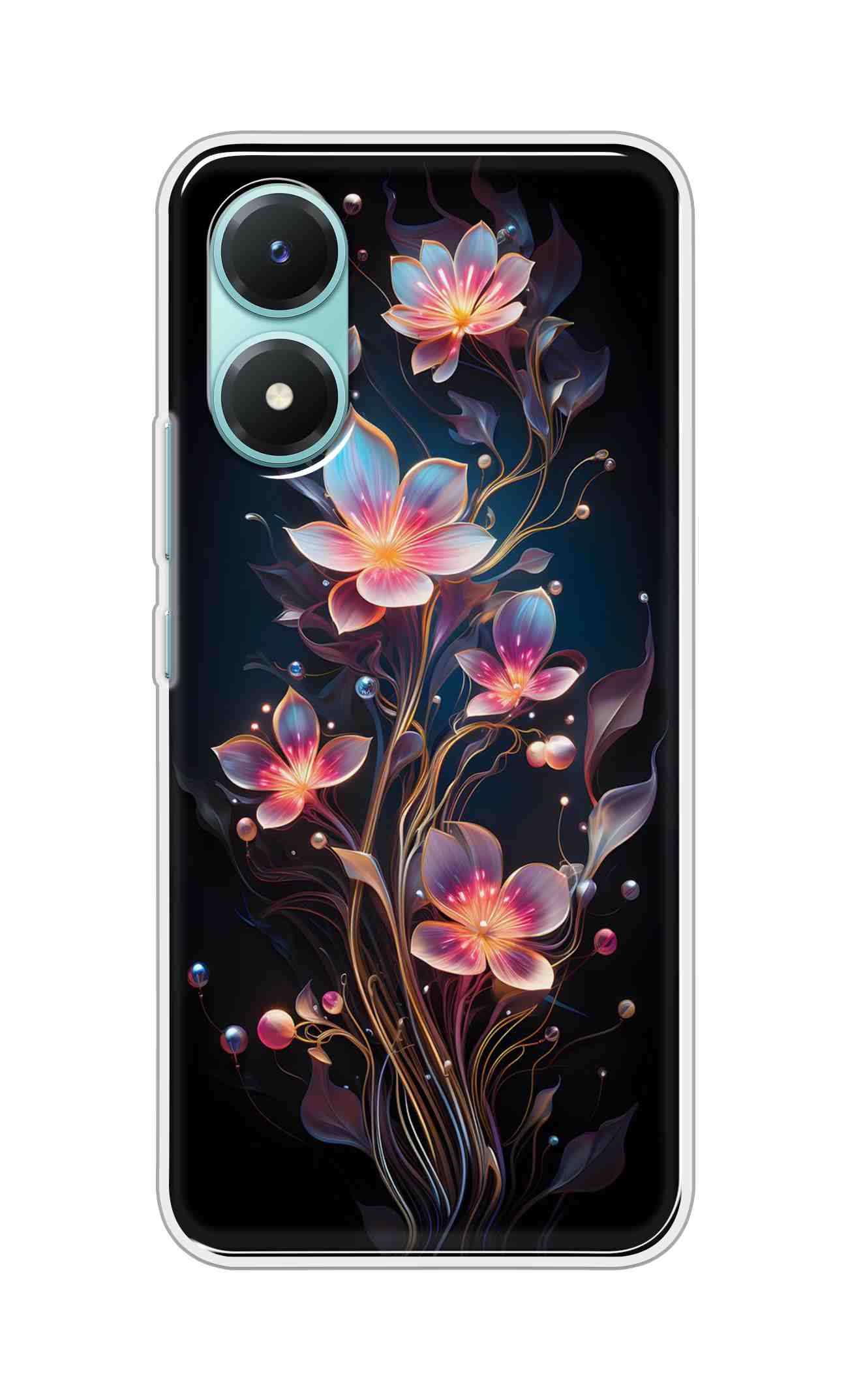 Coberta Back Cover For Vivo Y02s Back Cover Stylish Case - Asthetic Flowers in Black Design Design D16523