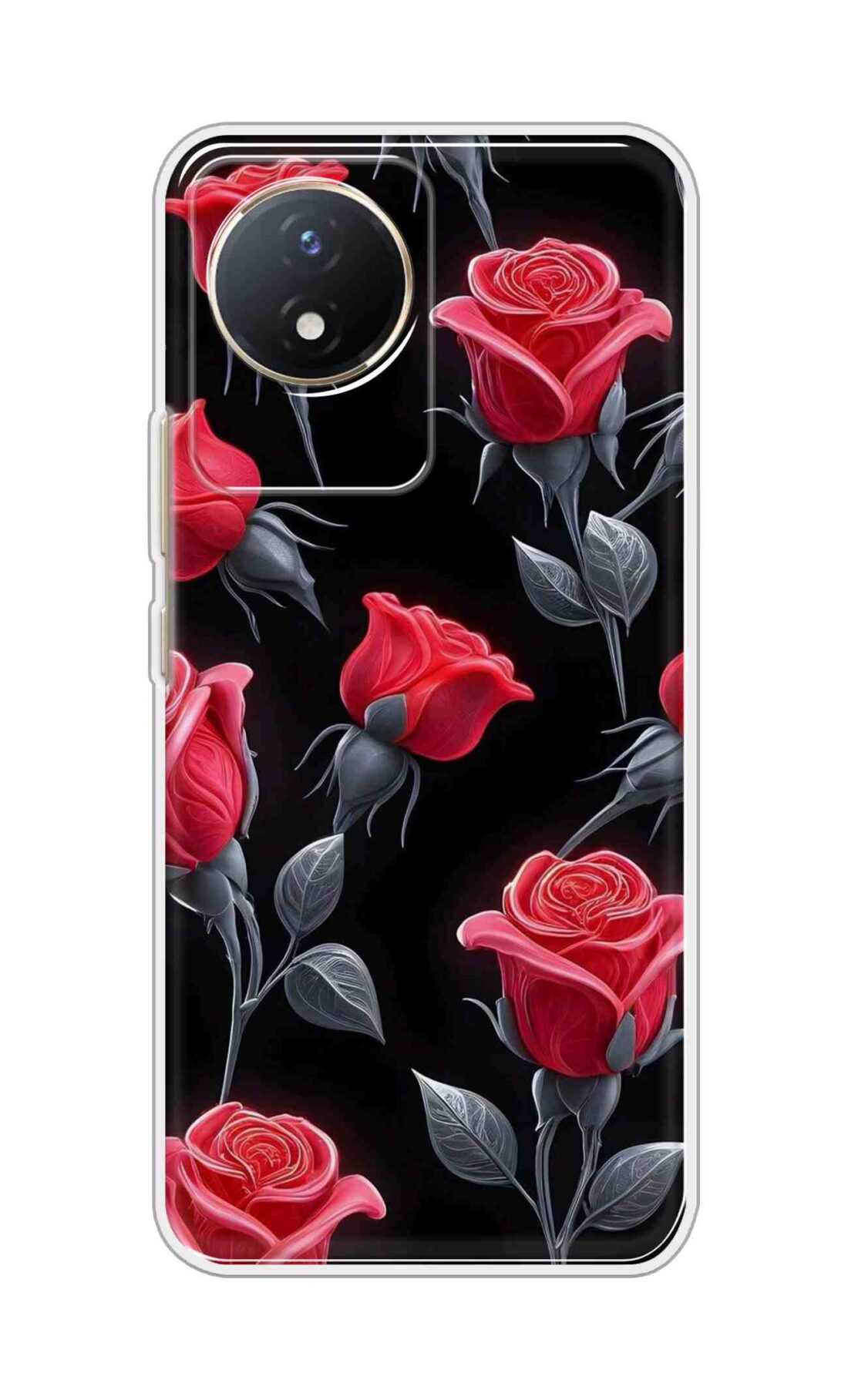 Coberta Back Cover For Vivo Y02t Back Cover Stylish Case - Red Rose Flowers in Black Design D16570