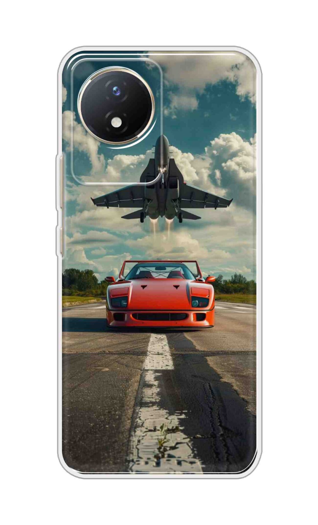 Coberta Back Cover For Vivo Y02t Back Cover Stylish Case - Red Car with Aeroplane Design D16596