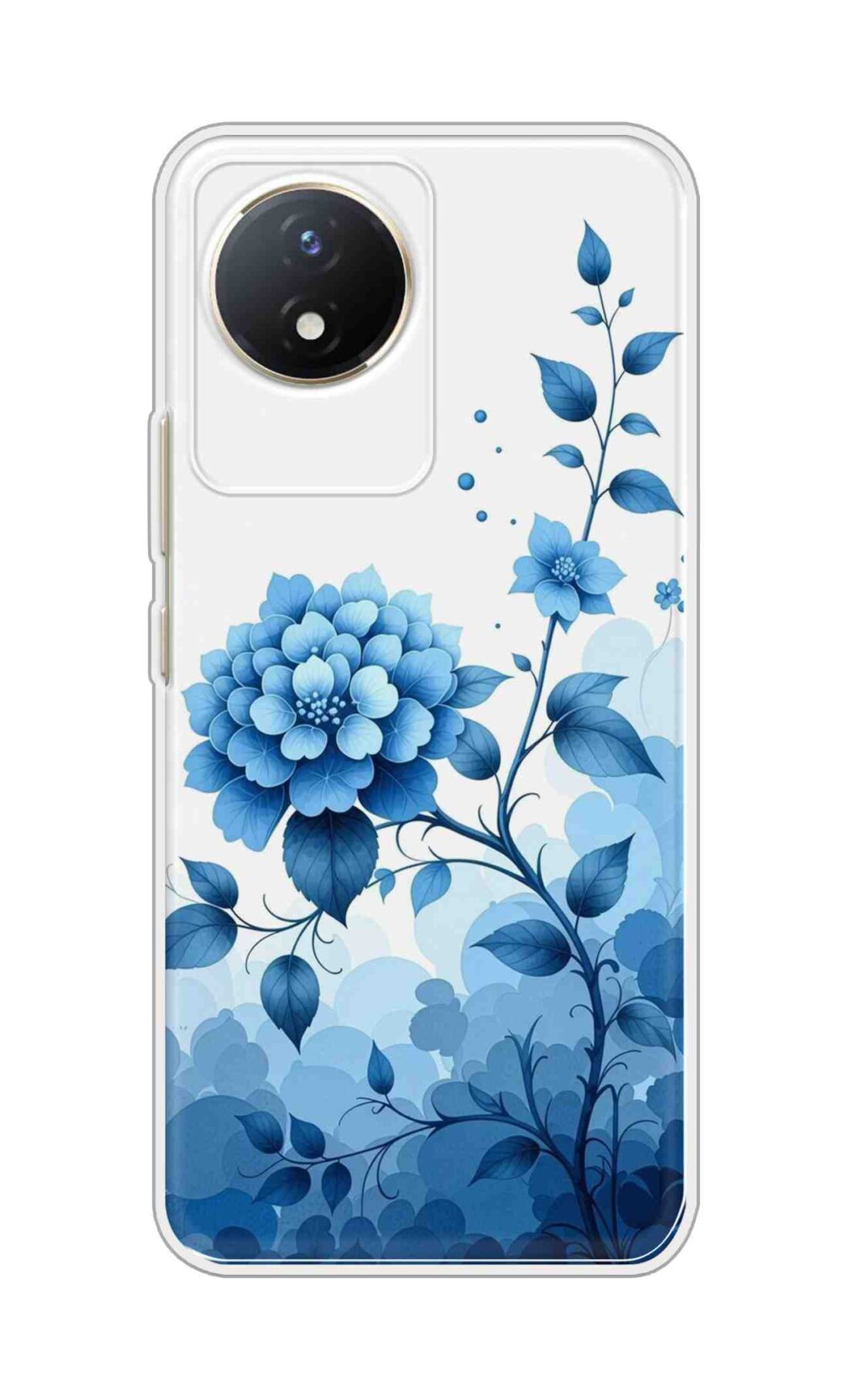 Coberta Back Cover For Vivo Y02t Back Cover Stylish Case - Blue Flowers in White Design D16644