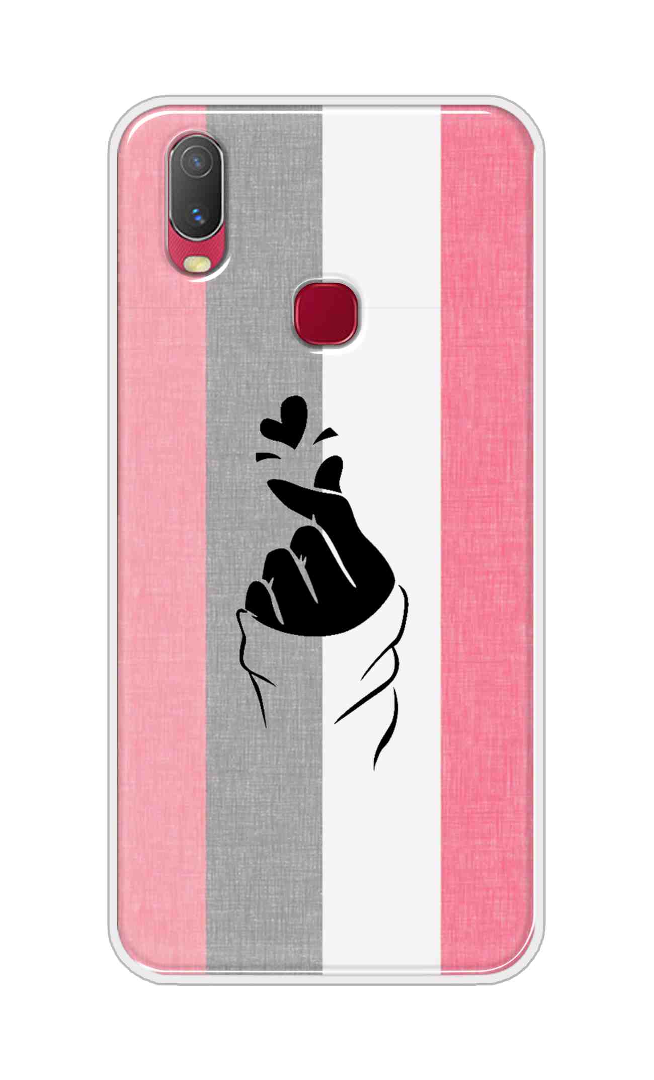 Coberta Back Cover For Vivo Y11 Back Cover Stylish Case - Pink and Grey Korean Heart Design D11894