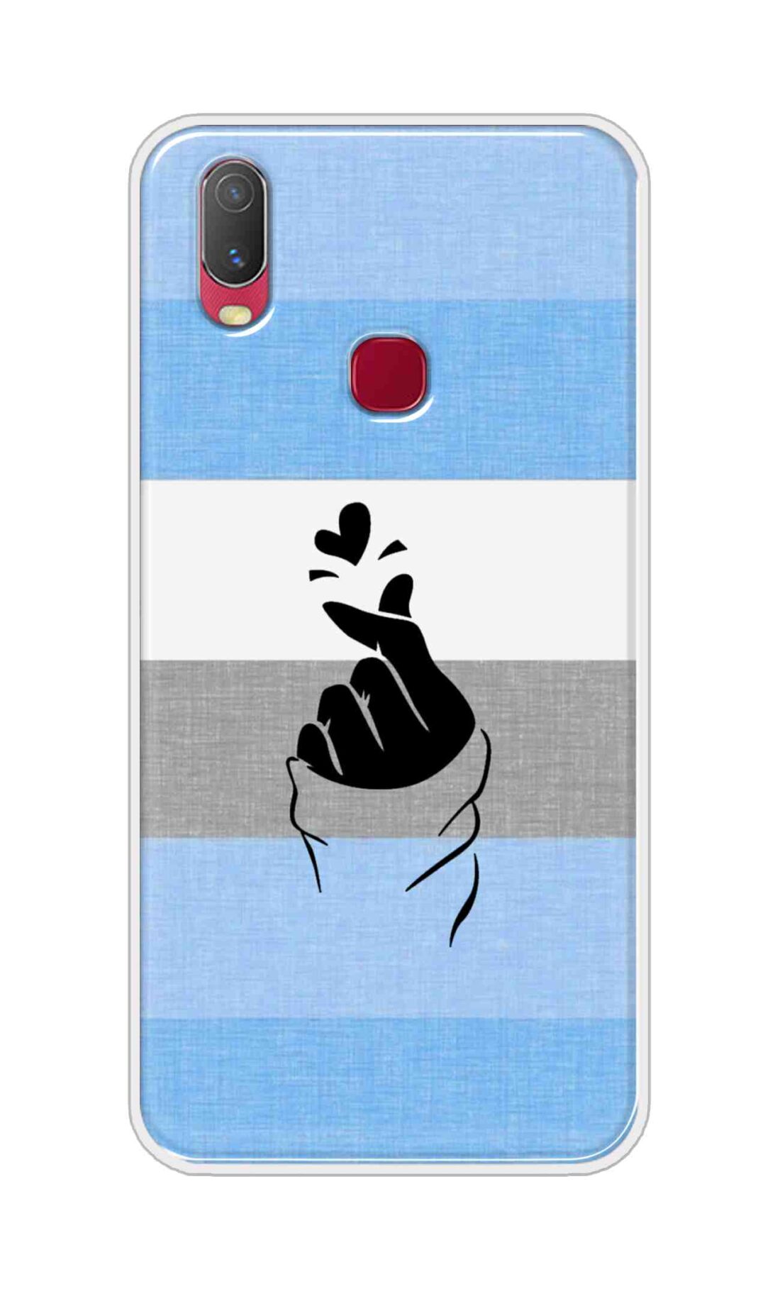 Coberta Back Cover For Vivo Y11 Back Cover Stylish Case - Blue and Grey Korean Heart Design D14909