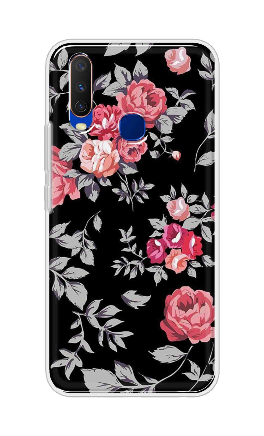 Coberta Back Cover For Vivo Y12 Back Cover Stylish Case - Pink Flowers and Grey Leaves Design D11556