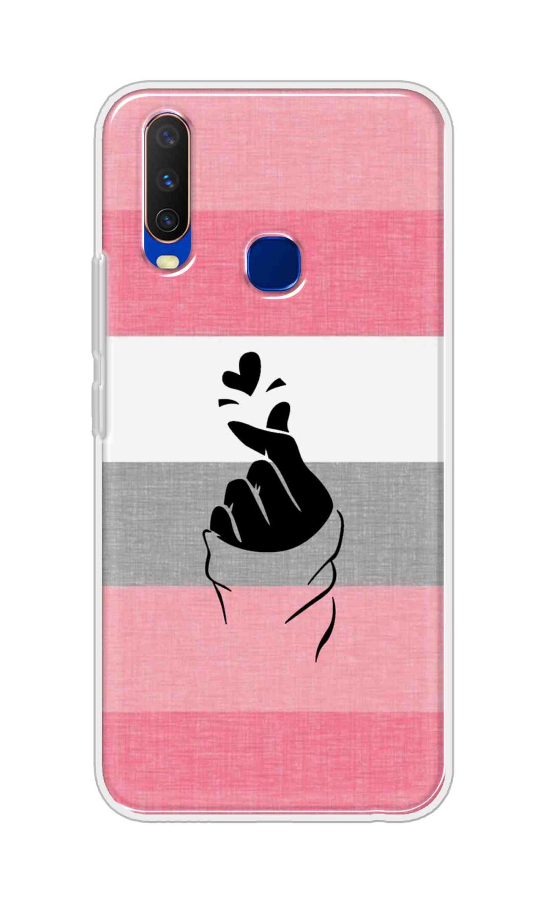 Coberta Back Cover For Vivo Y15 Back Cover Stylish Case - Straight Pink and Grey Korean Heart Design D14911