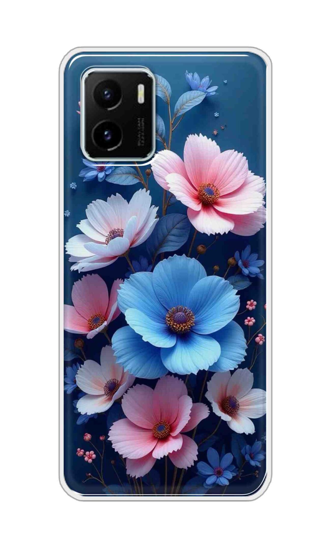 Coberta Back Cover For Vivo Y15s Back Cover Stylish Case - Blue and Pink Flowers Design D16512