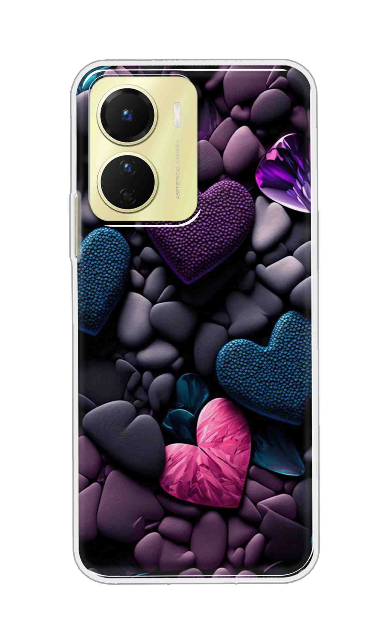 Coberta Back Cover For Vivo Y16 Back Cover Stylish Case - Purple Hearts Design D16005