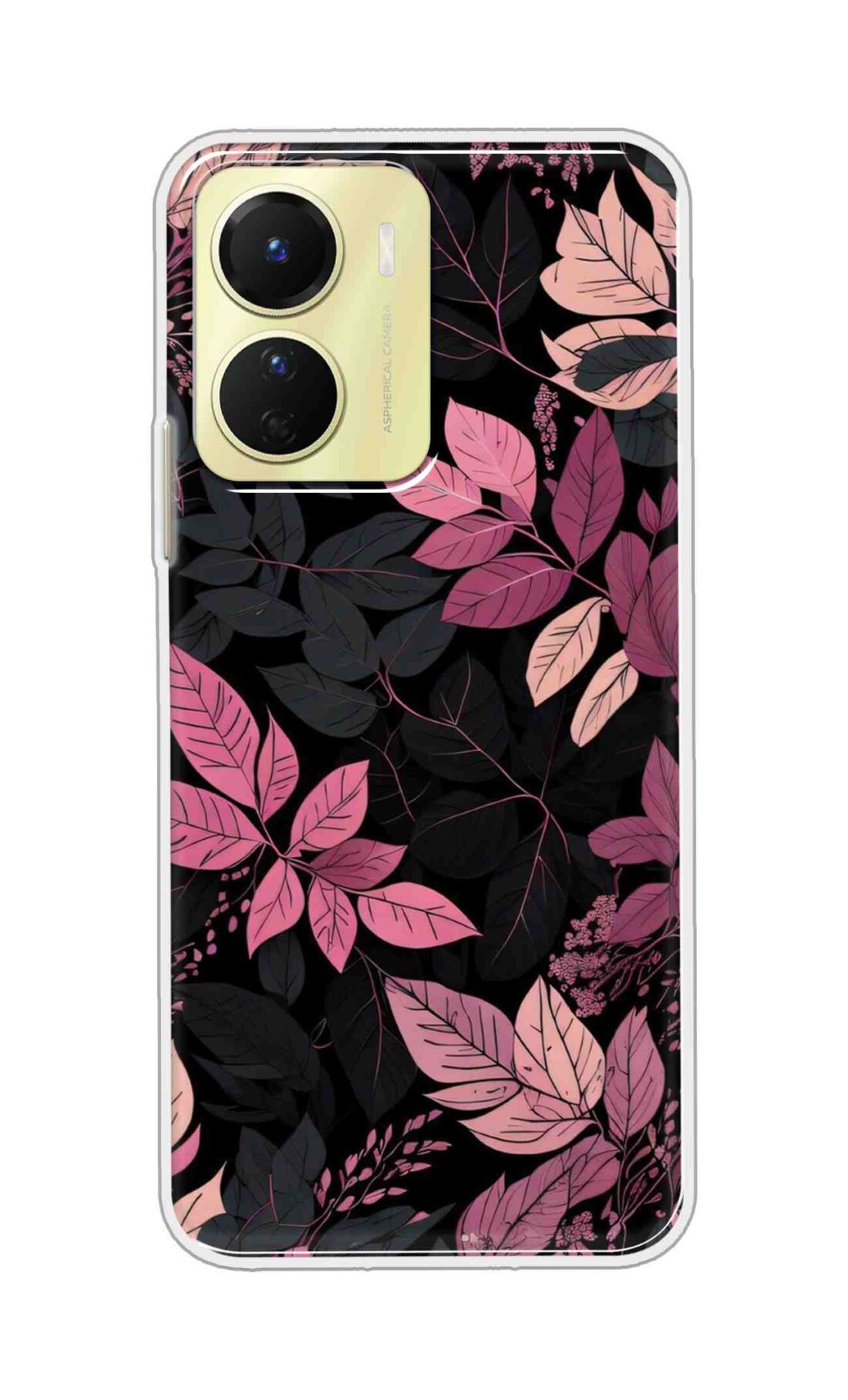 Coberta Back Cover For Vivo Y16 Back Cover Stylish Case - Light Pink and Black Leaves Design D16148