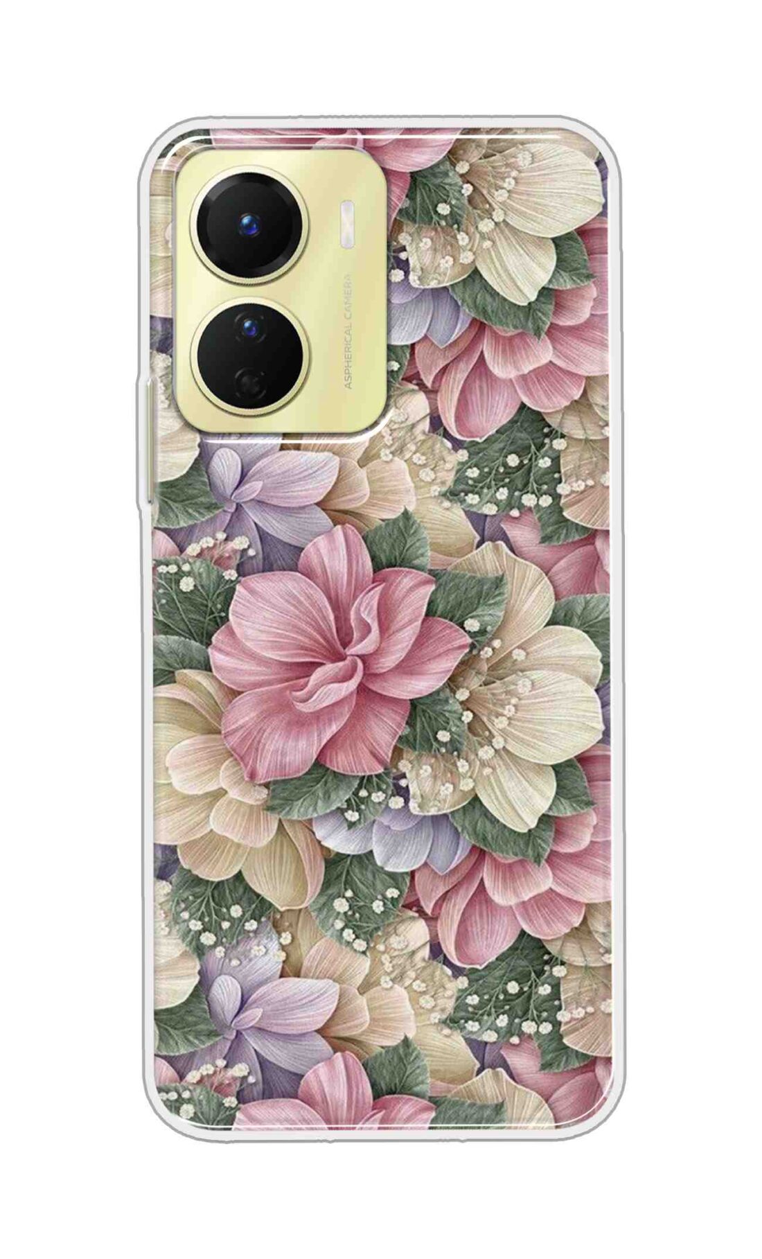 Coberta Back Cover For Vivo Y16 Back Cover Stylish Case - Green Leaves and Pink Flowers Design D16250