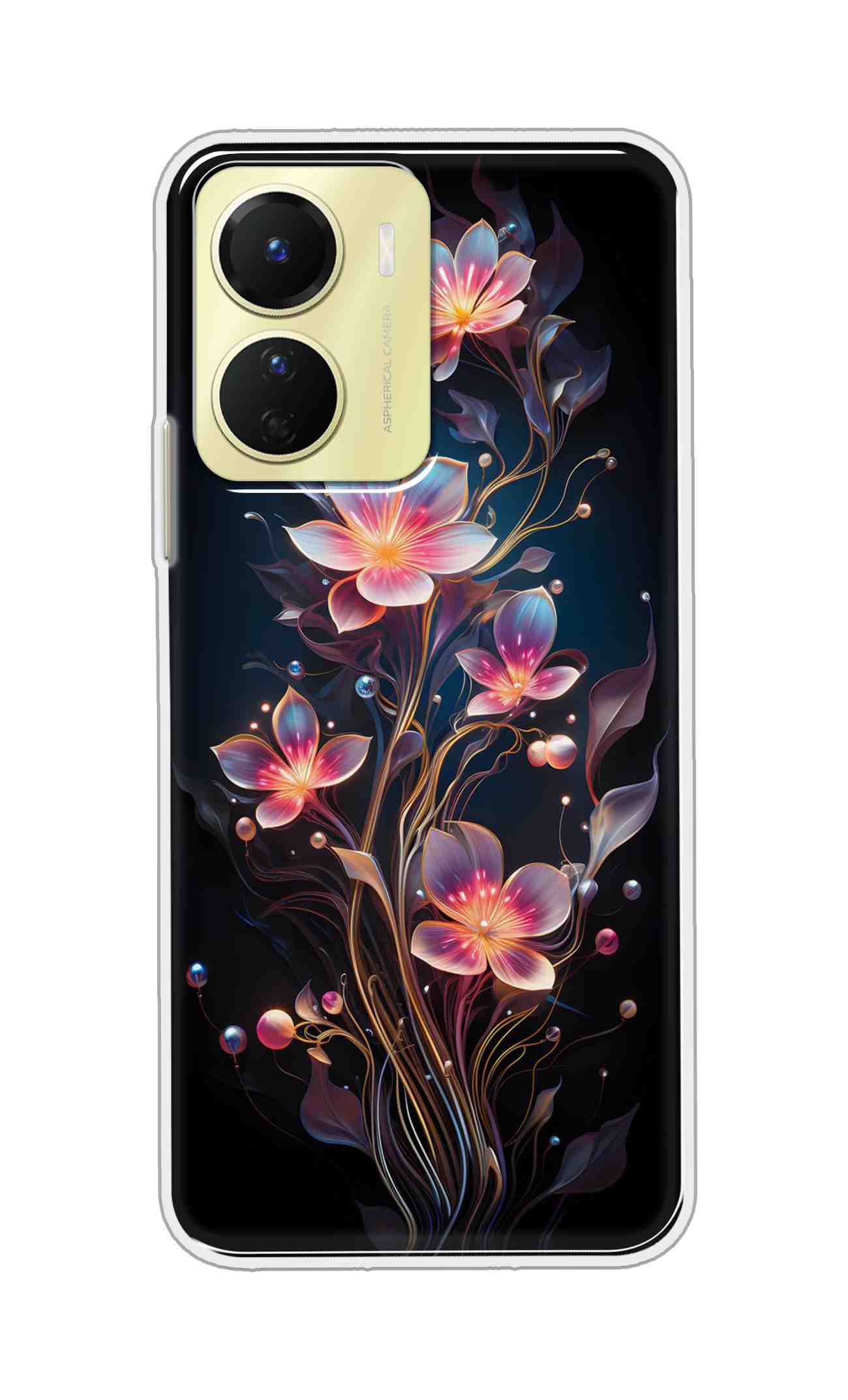 Coberta Back Cover For Vivo Y16 Back Cover Stylish Case - Asthetic Flowers in Black Design D16523