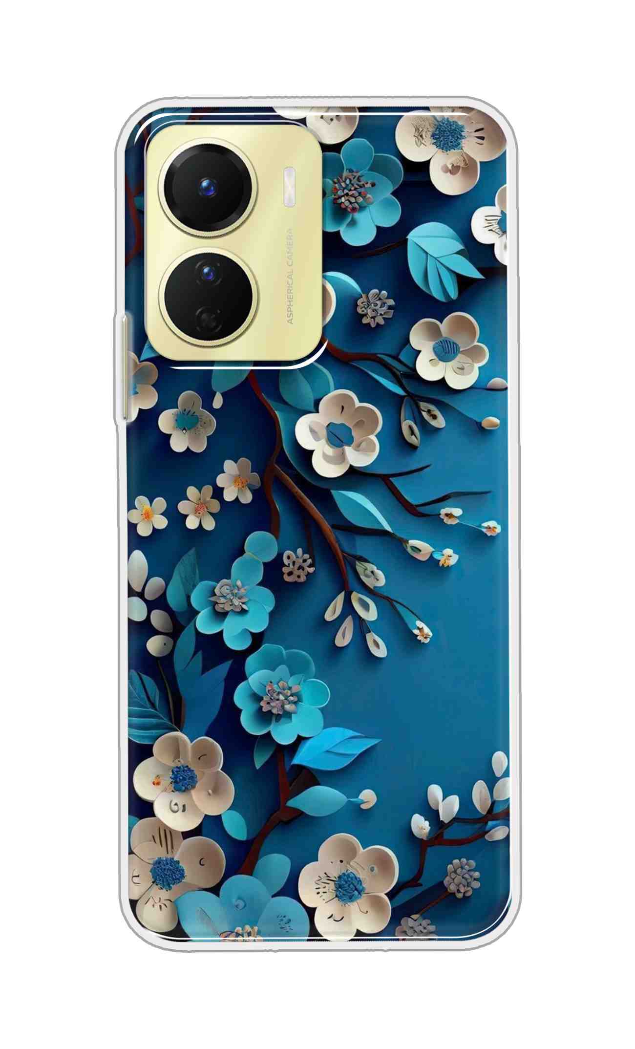 Coberta Back Cover For Vivo Y16 Back Cover Stylish Case - Blue and White Flowers Design D16551