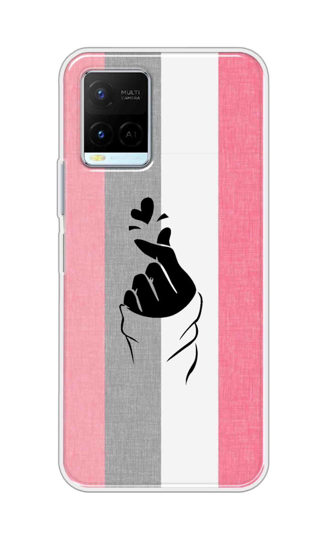 Coberta Back Cover For Vivo Y21 2021 Back Cover Stylish Case - Pink and Grey Korean Heart Design D11894