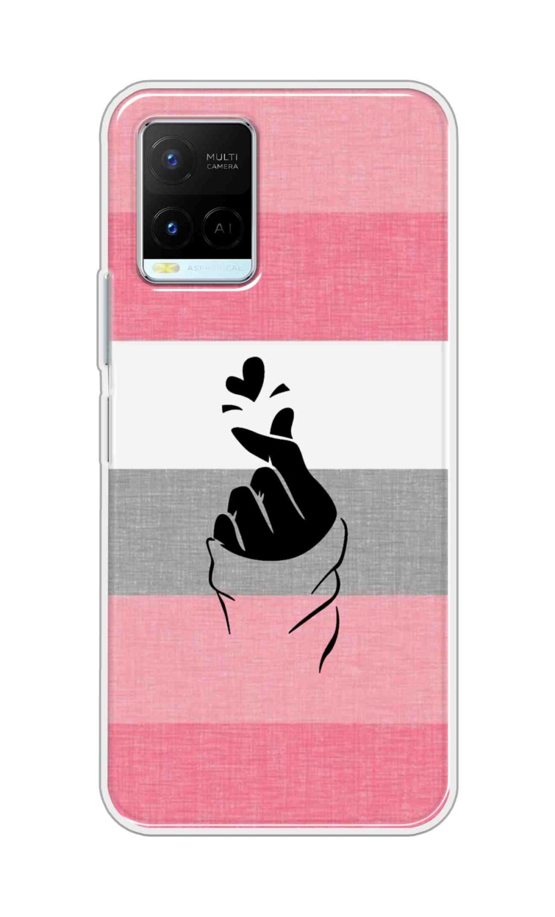 Coberta Back Cover For Vivo Y21 2021 Back Cover Stylish Case - Straight Pink and Grey Korean Heart Design D14911